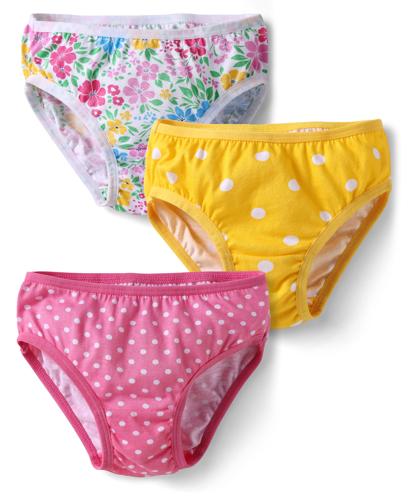 Babyhug 100% Cotton Knit Panties with Floral & Polka Dots Print Pack of 3 - Yellow Pink & White-image-26