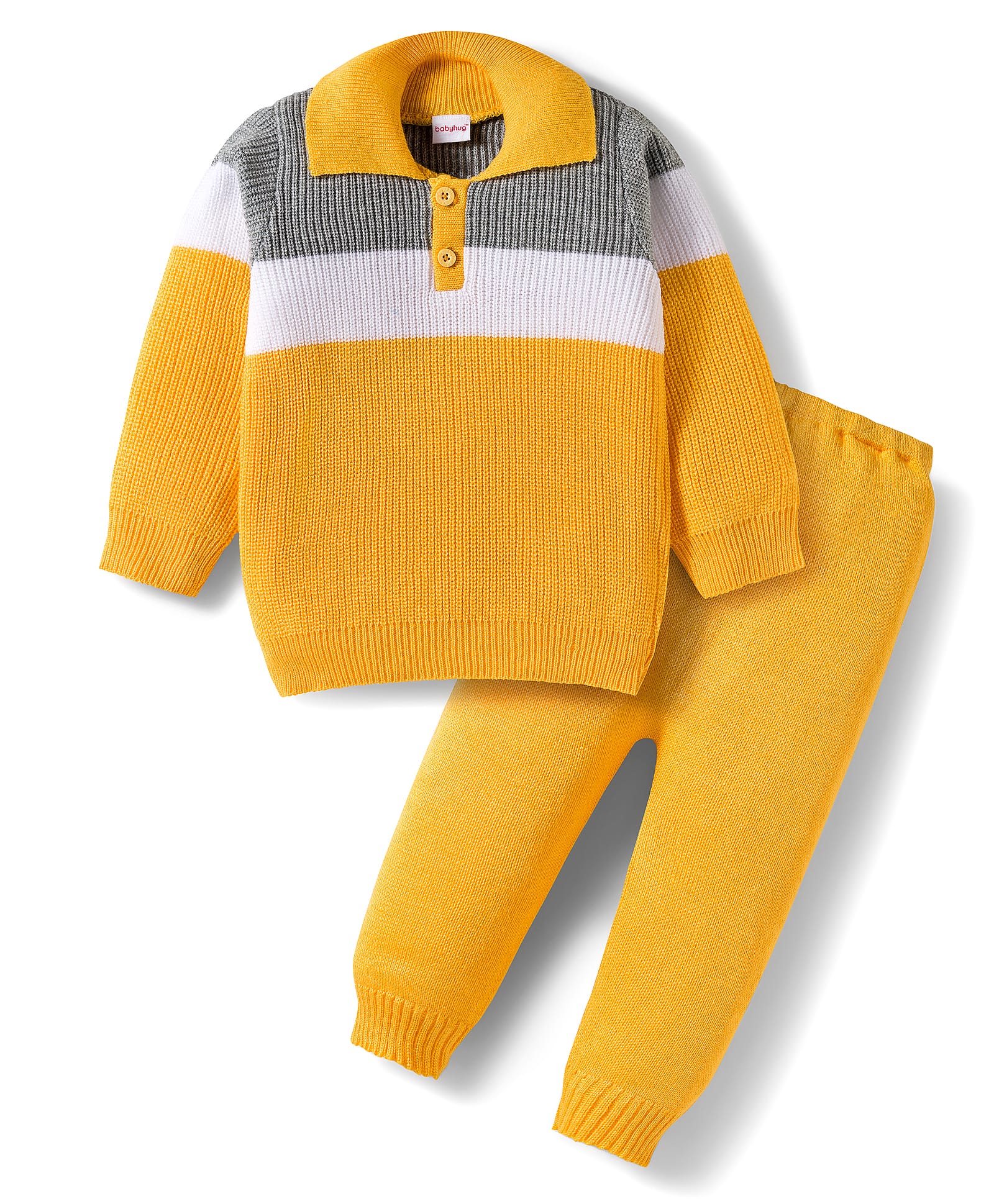 Babyhug Knit Full Sleeves Sweater Set - Mustard-image-38