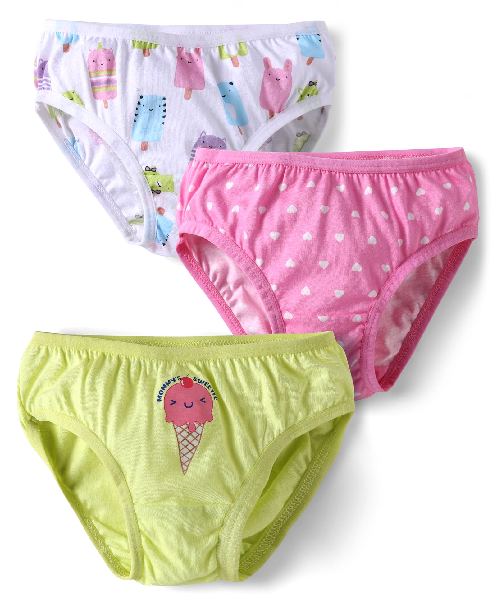 Babyhug 100% Cotton Knit Panties with Ice Cream & Polka Dots Print Pack of 3 - Light Green Pink & White-image-19
