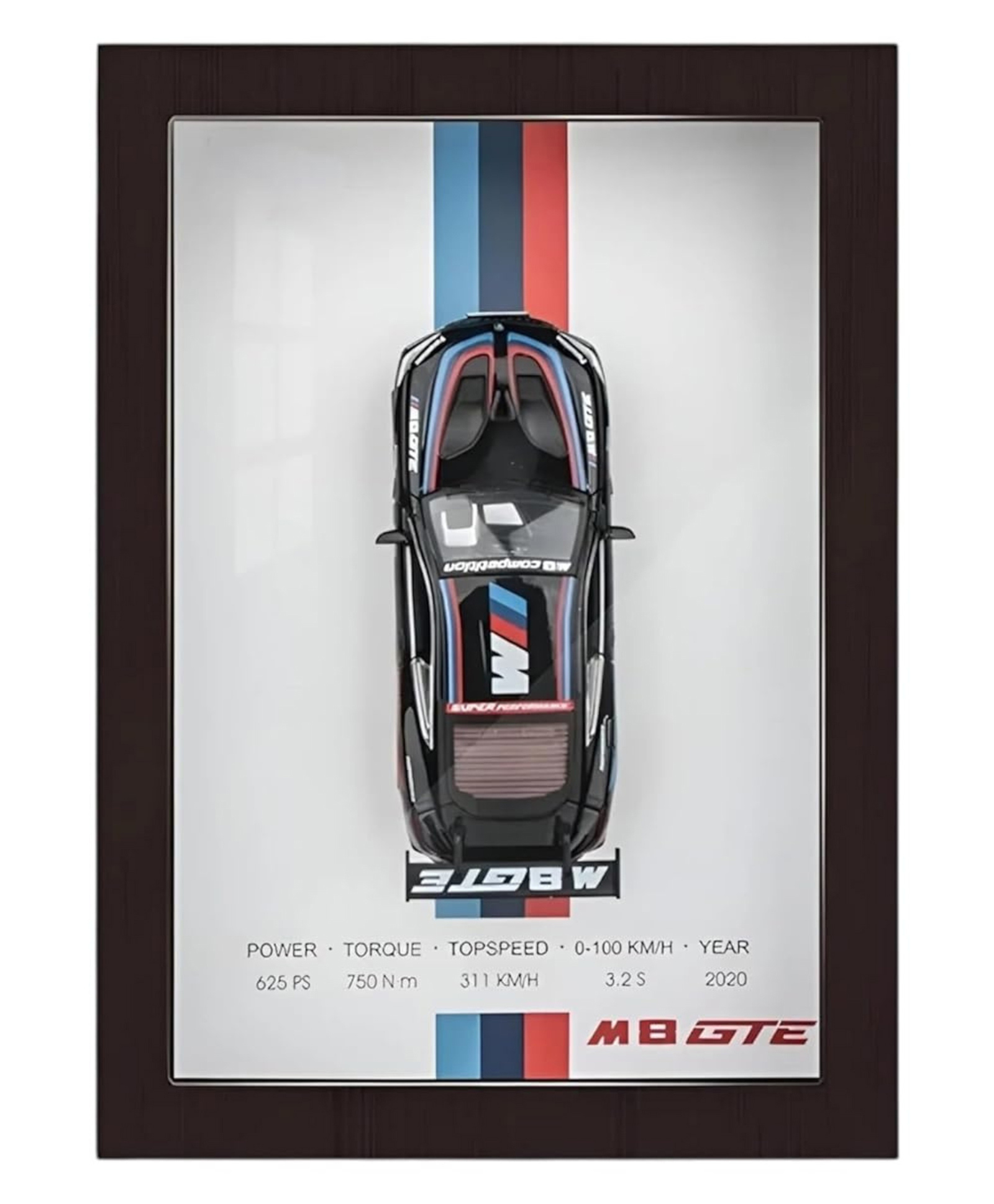 YAMAMA BMW M8 GTE 3D Diecast Model Car Wall Frame With Lights, Music And Openable Doors Pull-Back Toys Interactive Wall Décor Collectible Car Premium Car Model Display - Multicolor-image-6