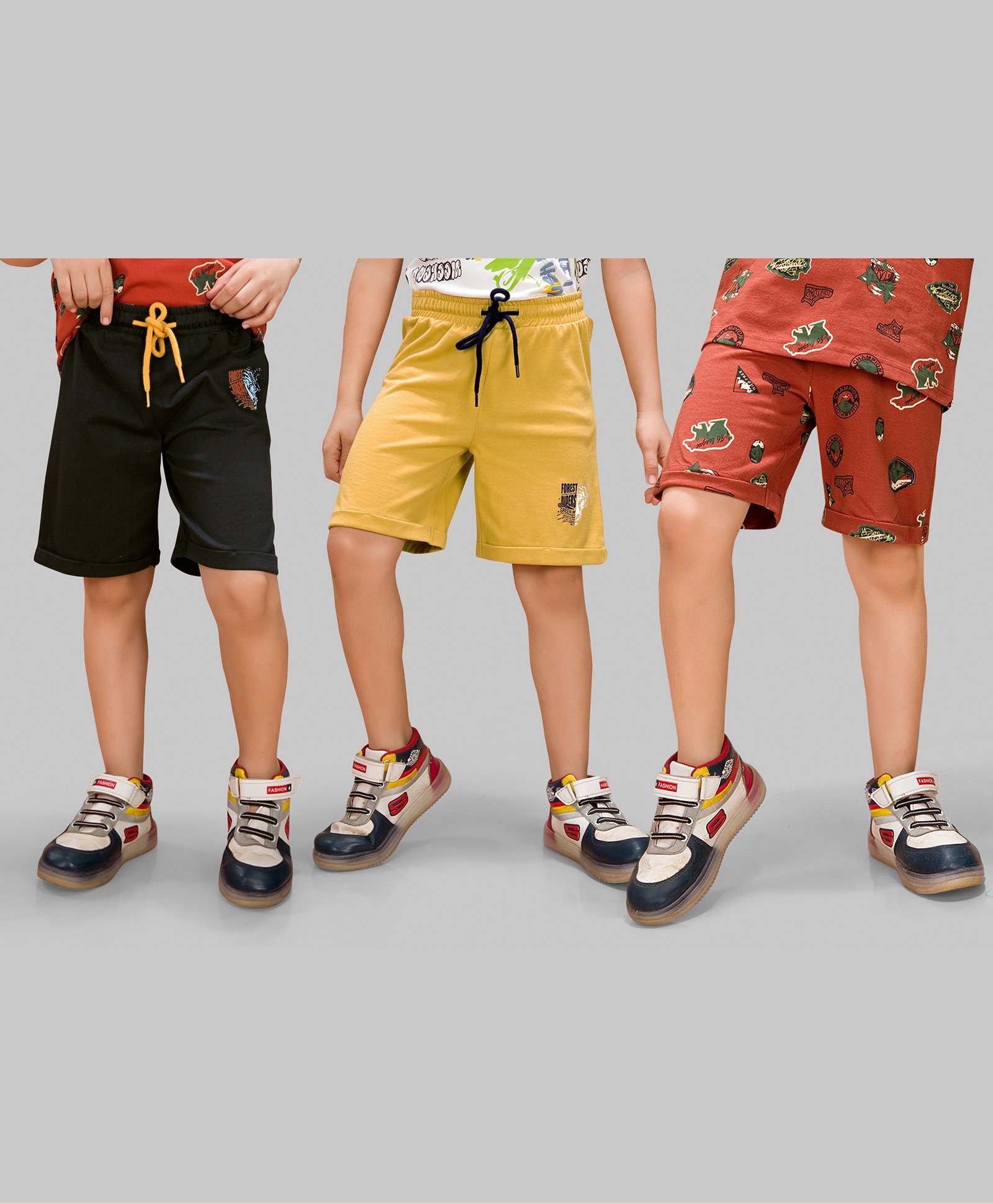 TRESNOVA Cotton Pack Of 3 Anti Microbial & Smart Waistband Technology Animals & Typography Printed Soft Shorts - Orange Black & Yellow-picture-11