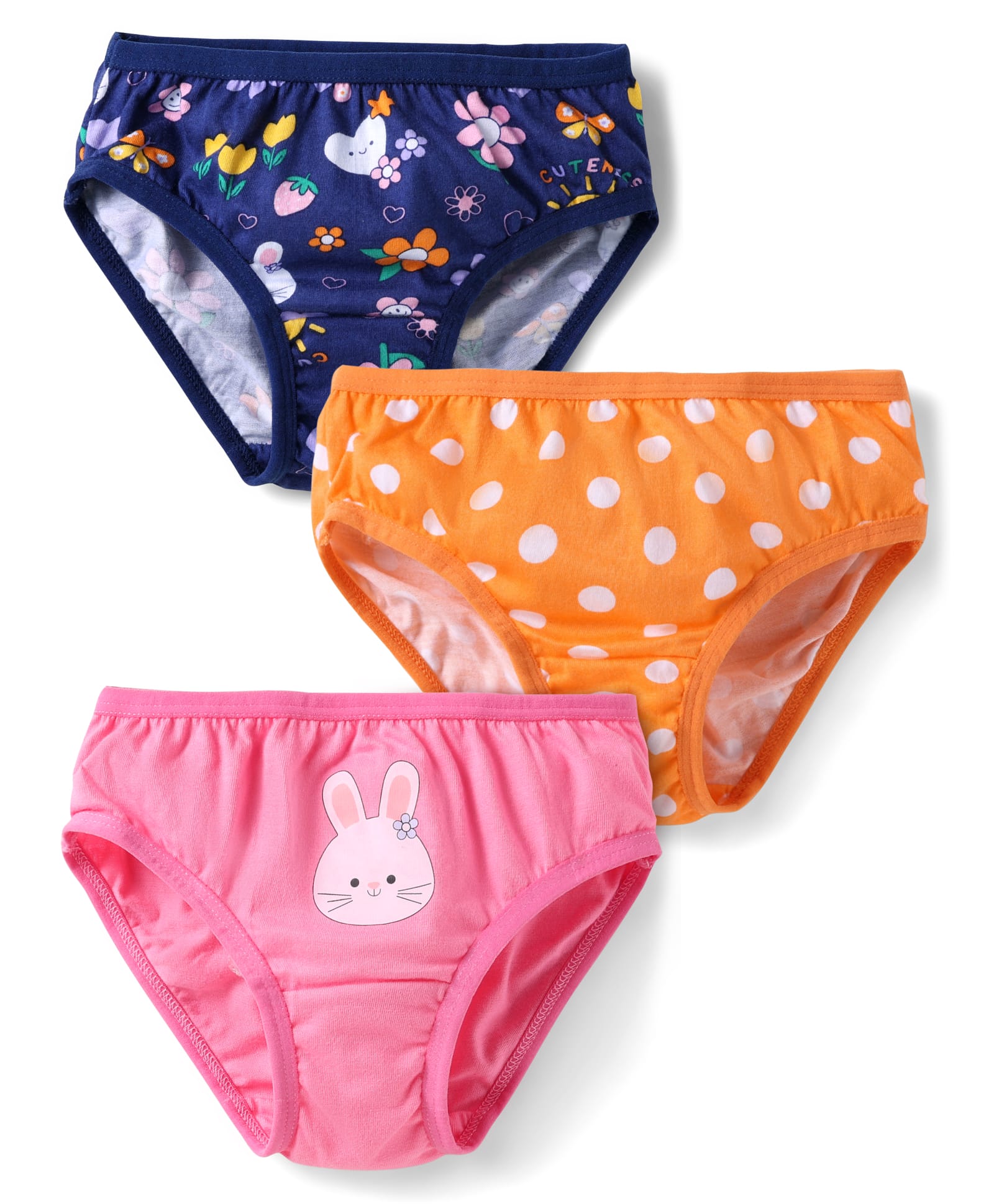 Babyhug 100% Cotton Single Jersey Knit Panties With Polka Dot & Floral Print Pack Of 3 - Orange Navy Blue & Pink-image-19