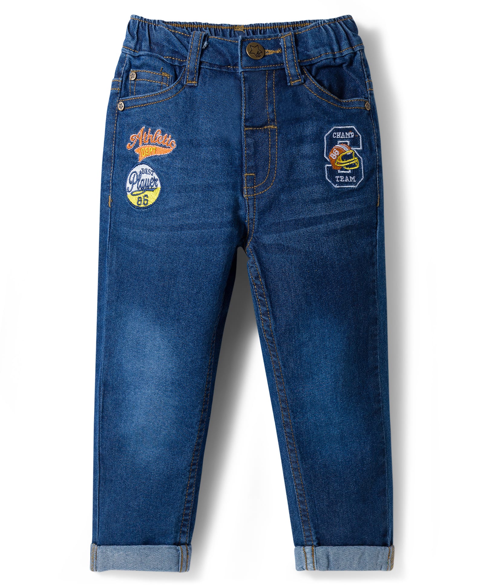 Babyhug Full Length Denim Jeans With Stretch & Text Embroidery - Blue-picture-16