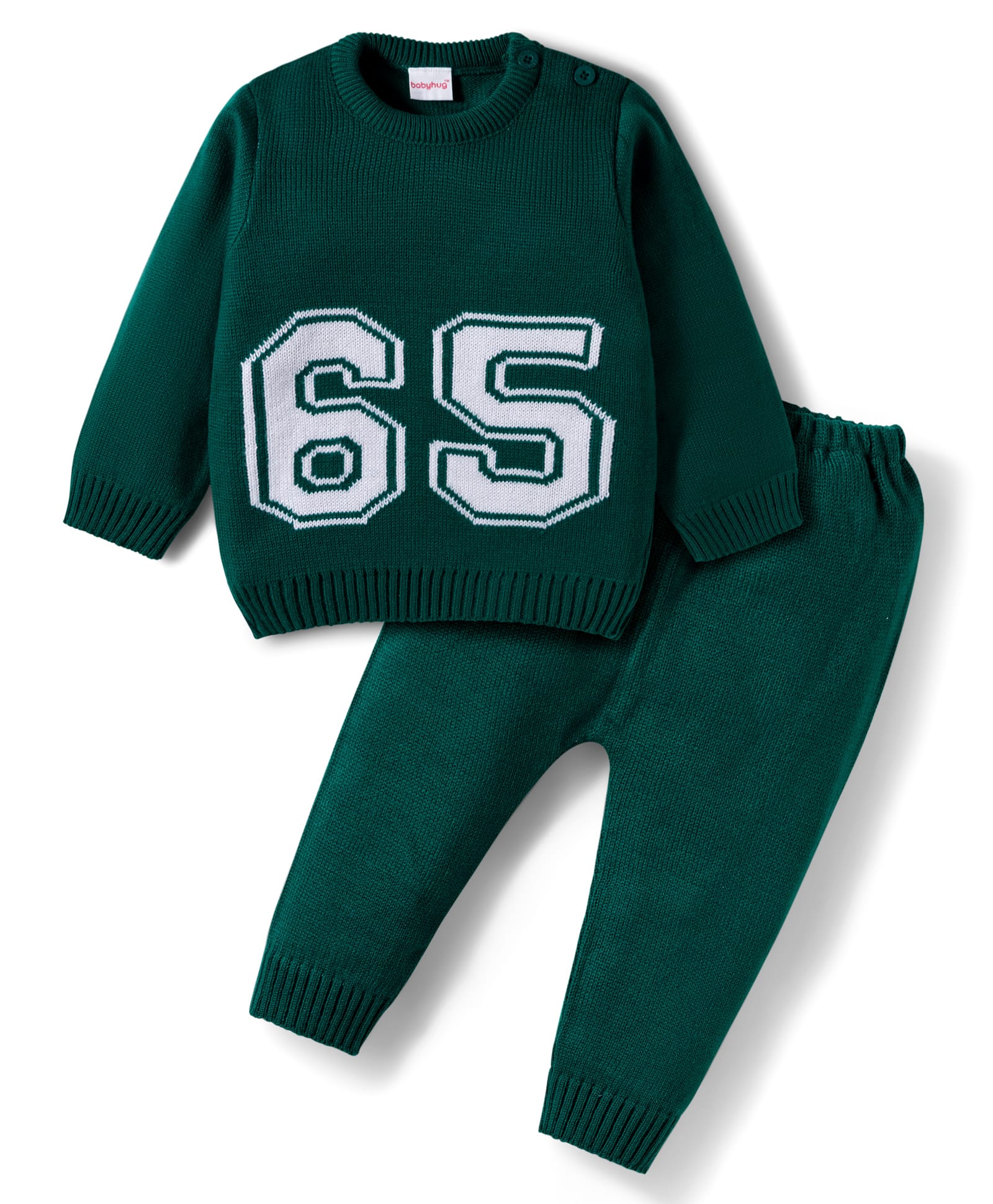 Babyhug Knitted Full Sleeves Sweater Set With Number Design - Dark Green-picture-13