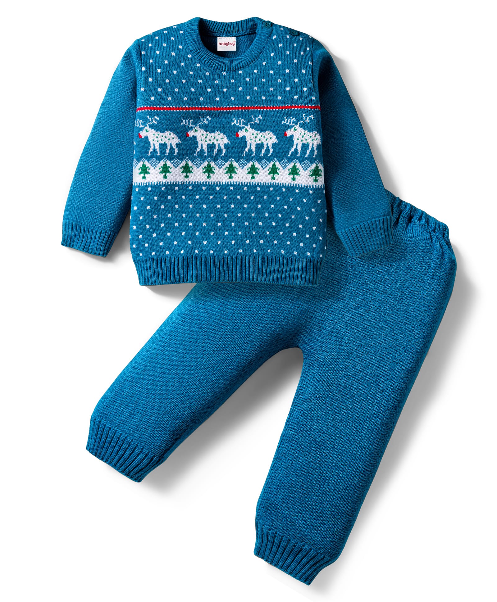 Babyhug Knit Full Sleeves Sweater Set with Christmas Fair Isle Design - Teal Blue-image-25