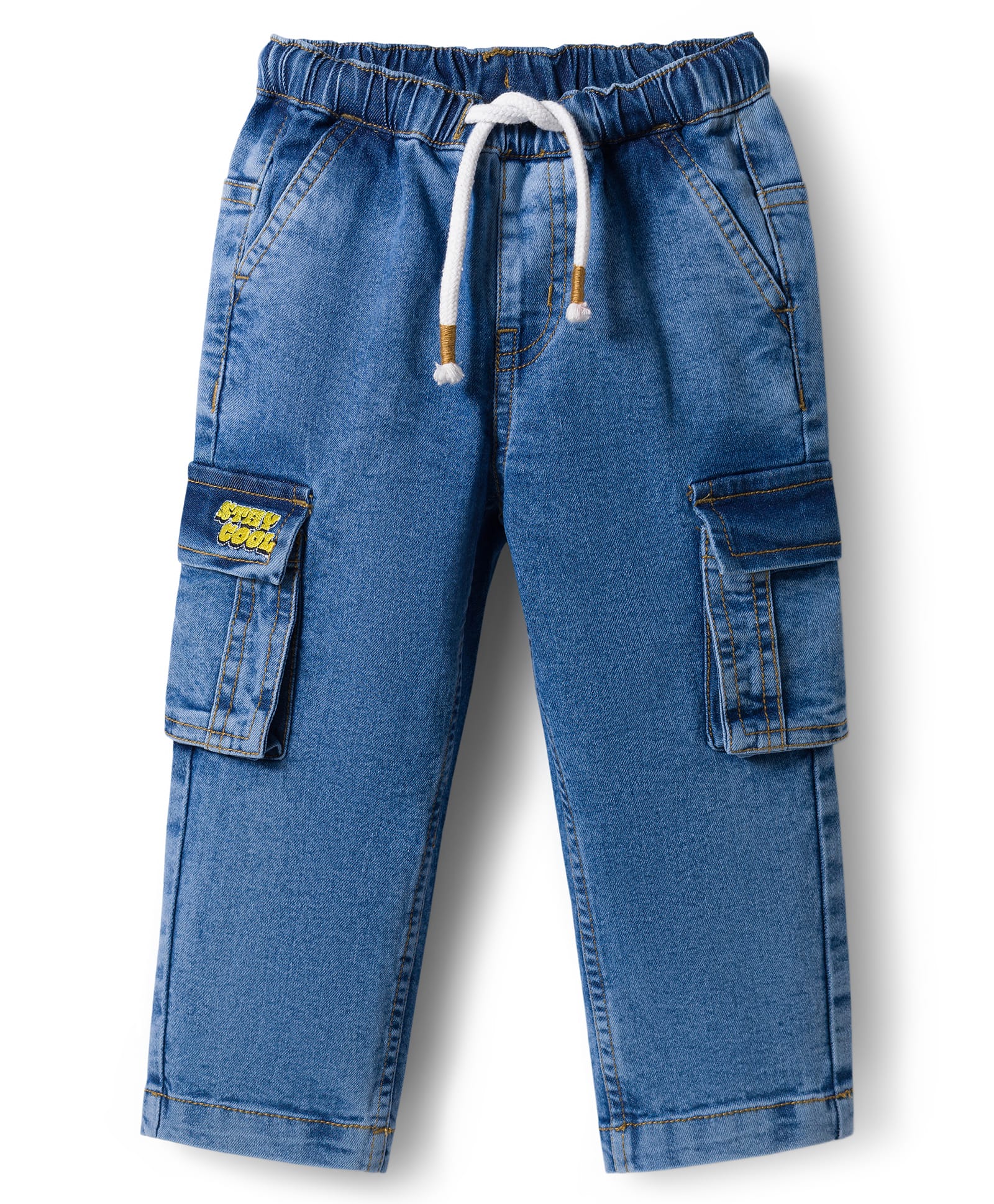 Babyhug Full Length Denim Jeans With Stretch & Text Embroidery - Blue-picture-25