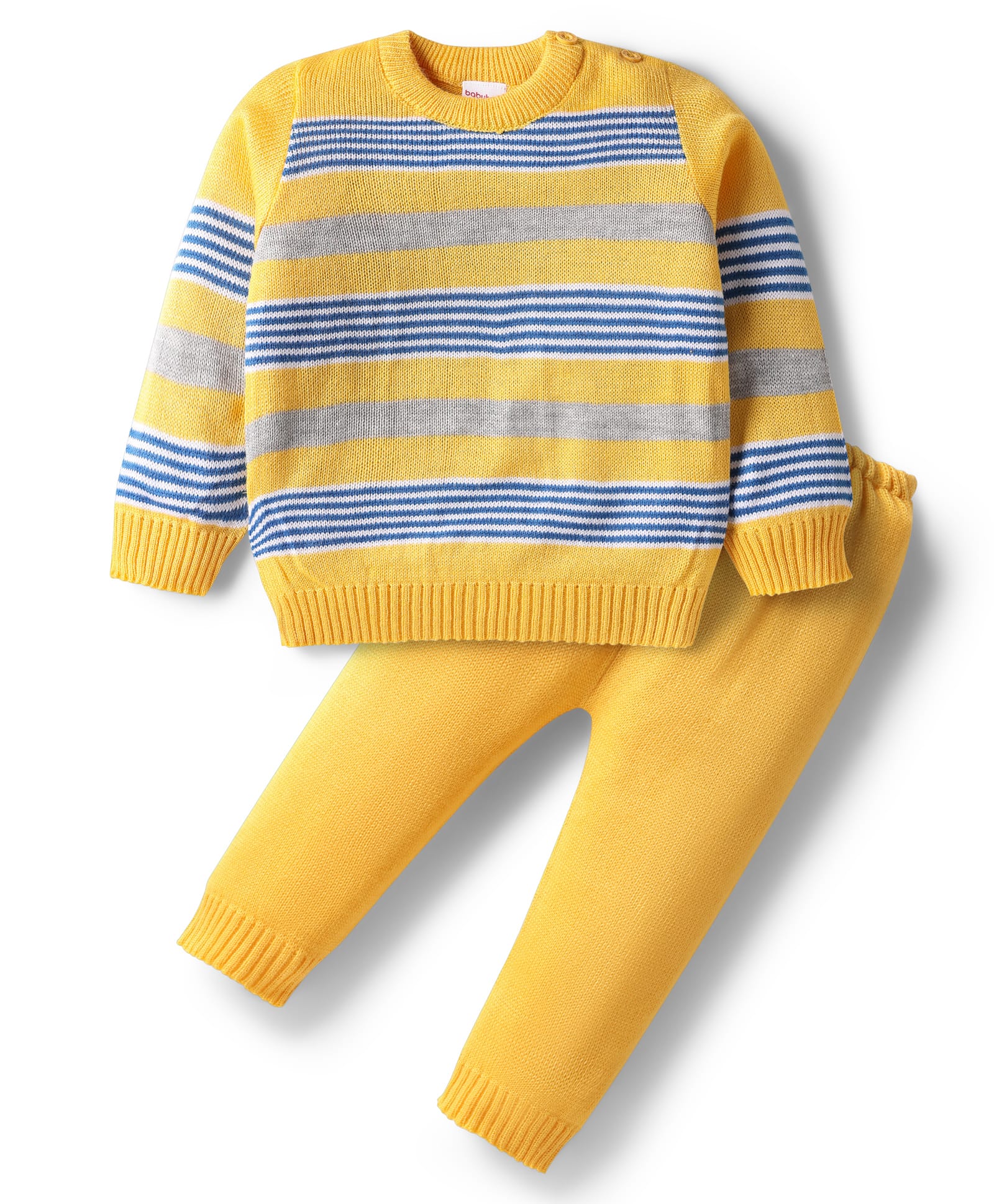 Babyhug Knit Full Sleeves Striped Pullover Sweater Set - Mustard-image-45