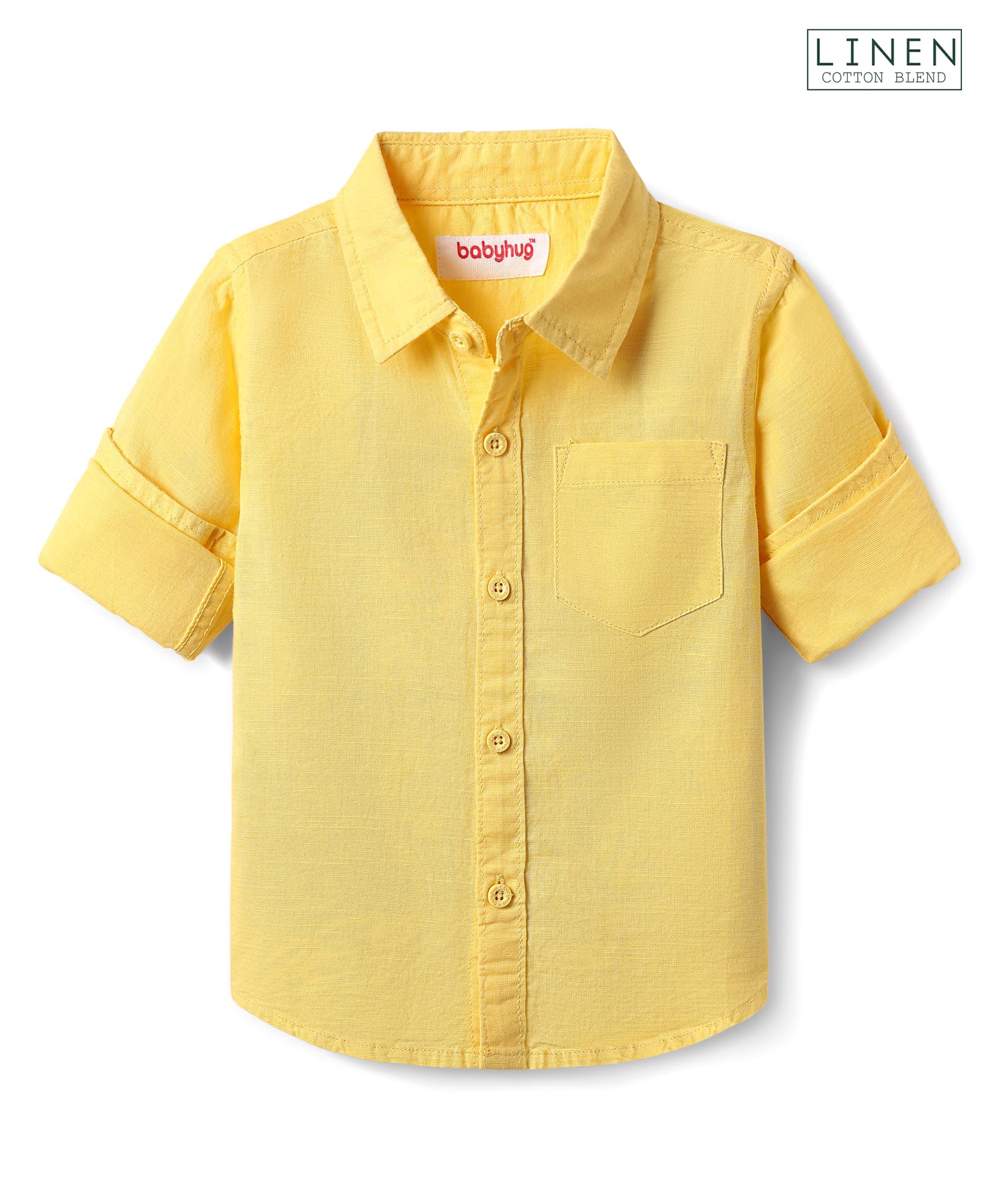 Babyhug Linen Woven Full Sleeve Solid Color Shirt - Light Yellow-picture-38