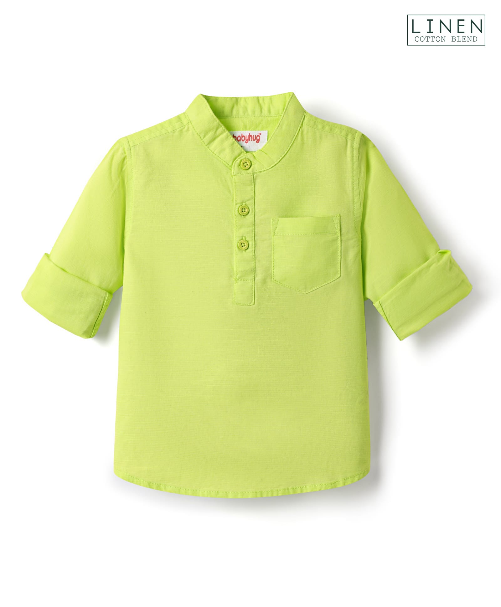 Babyhug Linen Woven Full Sleeves Kurta Style Solid Colour Shirts - Lime Green-picture-32