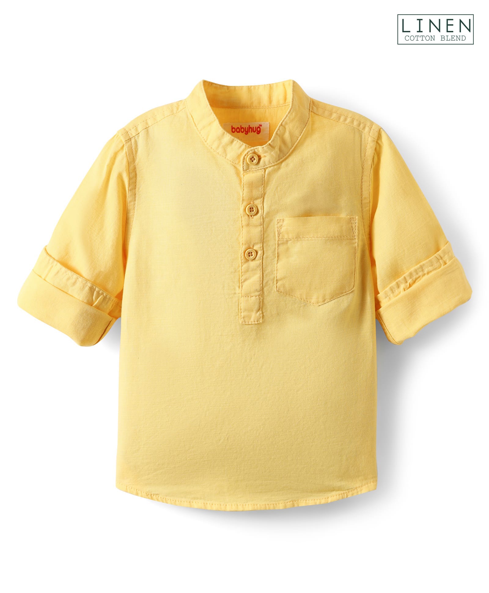 Babyhug Linen Woven Full Sleeve Mandarin Collar Solid Kurta Shirt - Lemon Yellow-picture-24