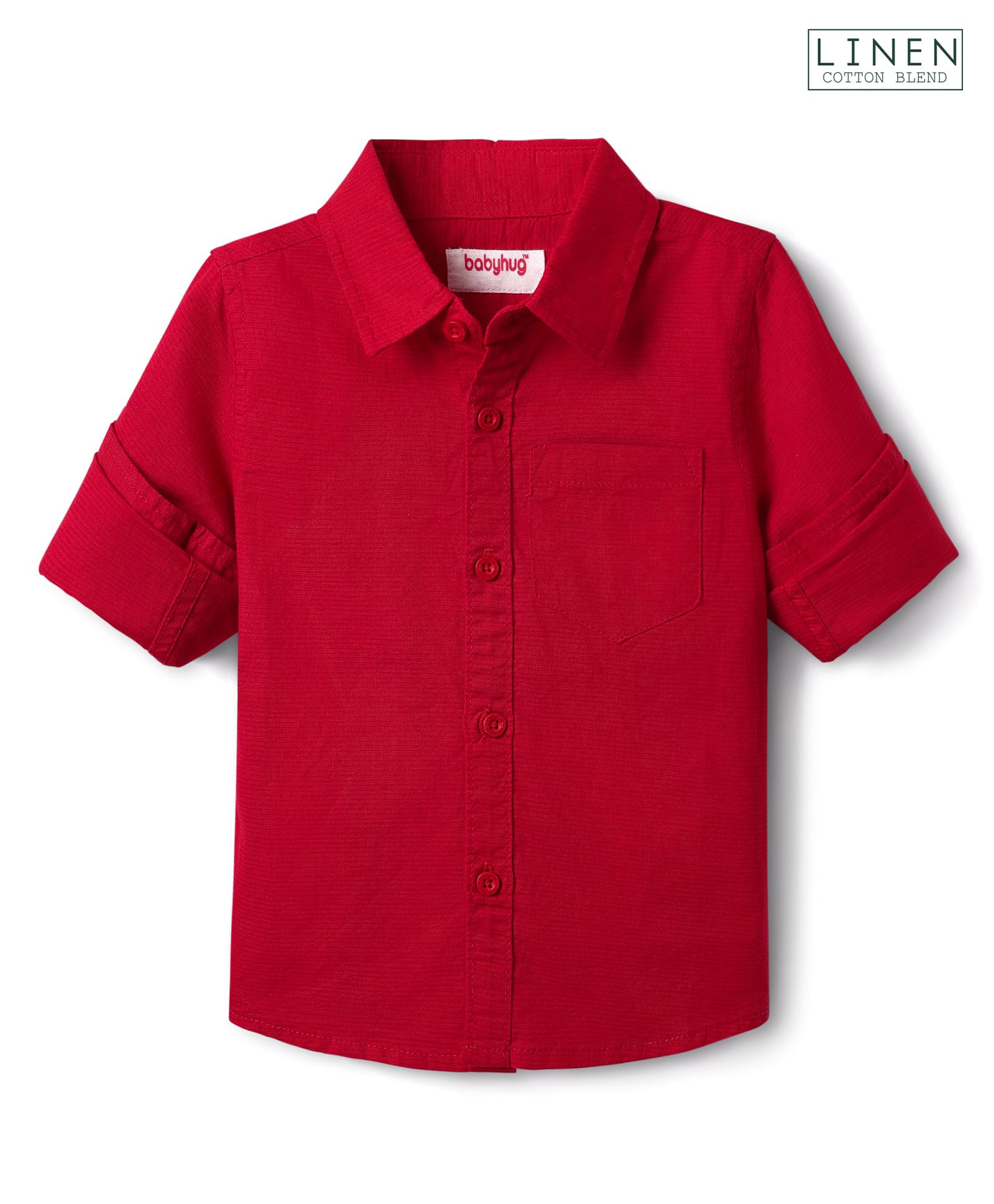 Babyhug Linen Woven Full Sleeve Solid Color Shirt - Red-picture-13