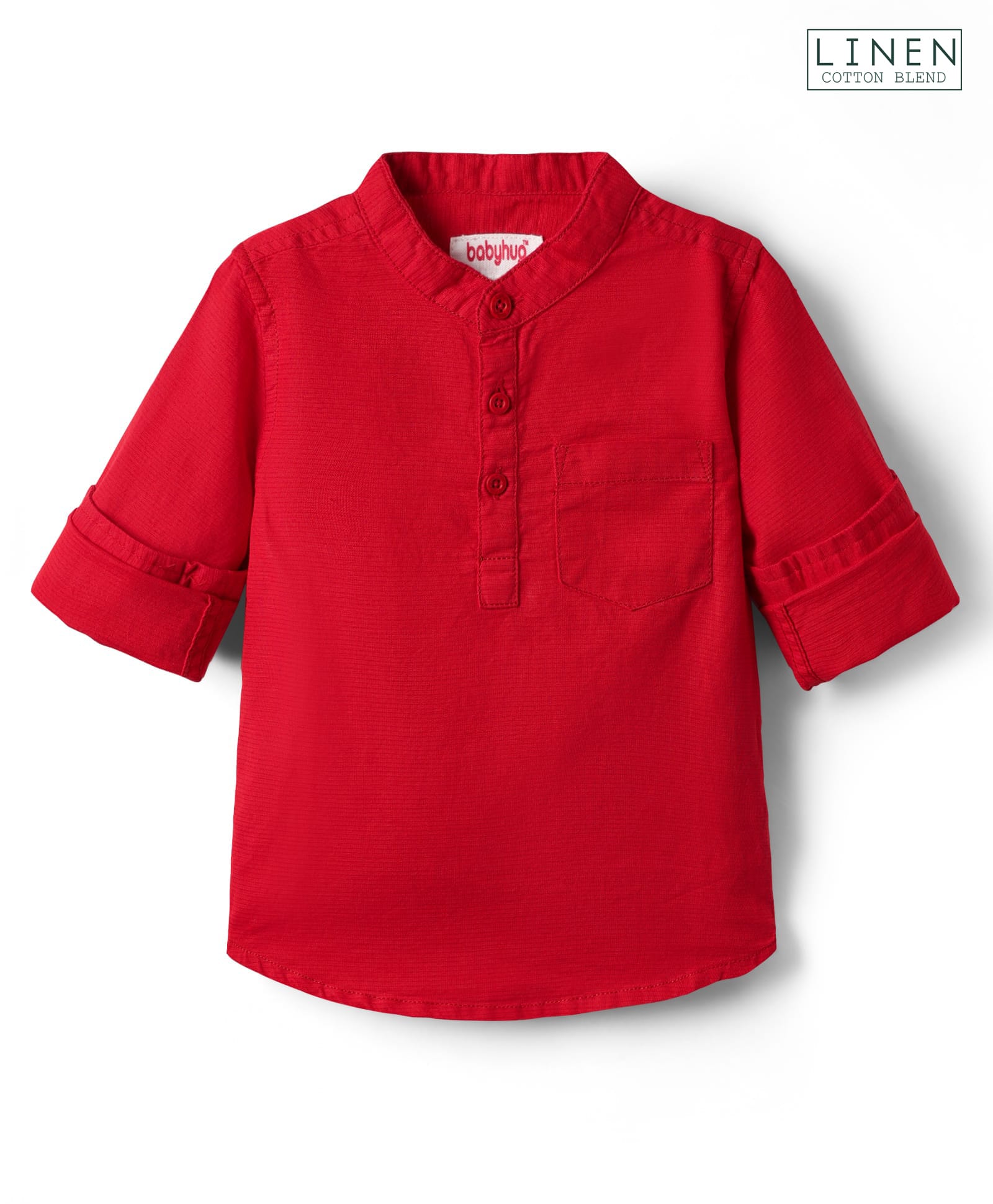 Babyhug Linen Woven Full Sleeves Mandarin Collar Kurta Solid Color Shirt - Red-picture-26
