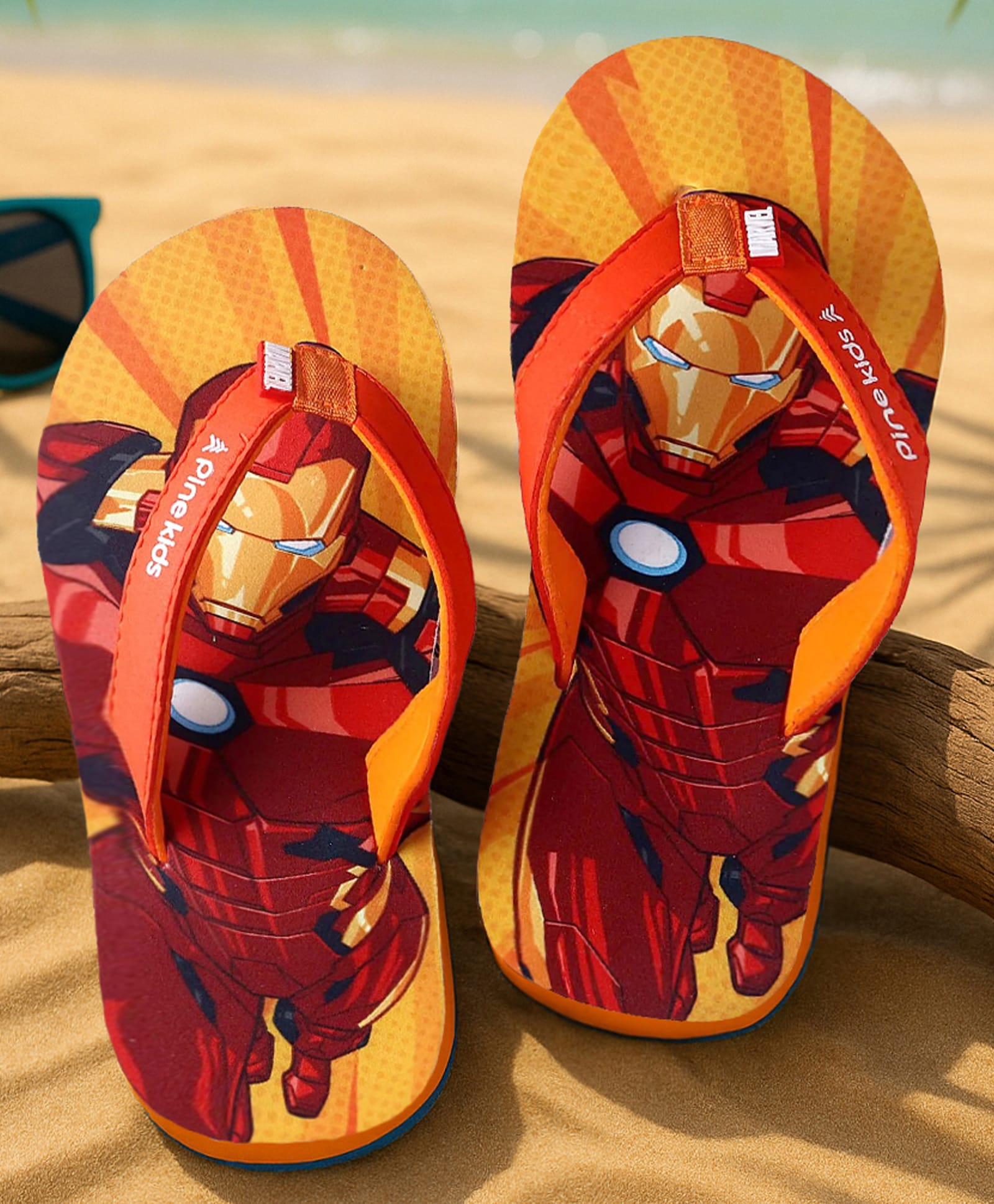 Pine Kids Marvel Slip On Flip Flops With Iron Man Print - Red-picture-11