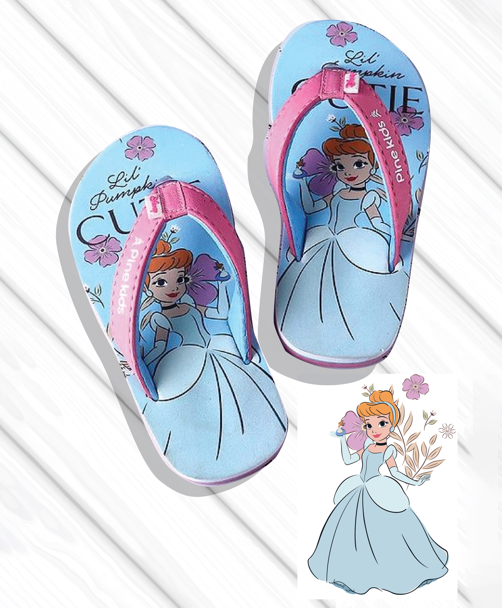 Pine Kids Disney Slip On Flip Flops With Cinderella Print - Light Blue-image-40