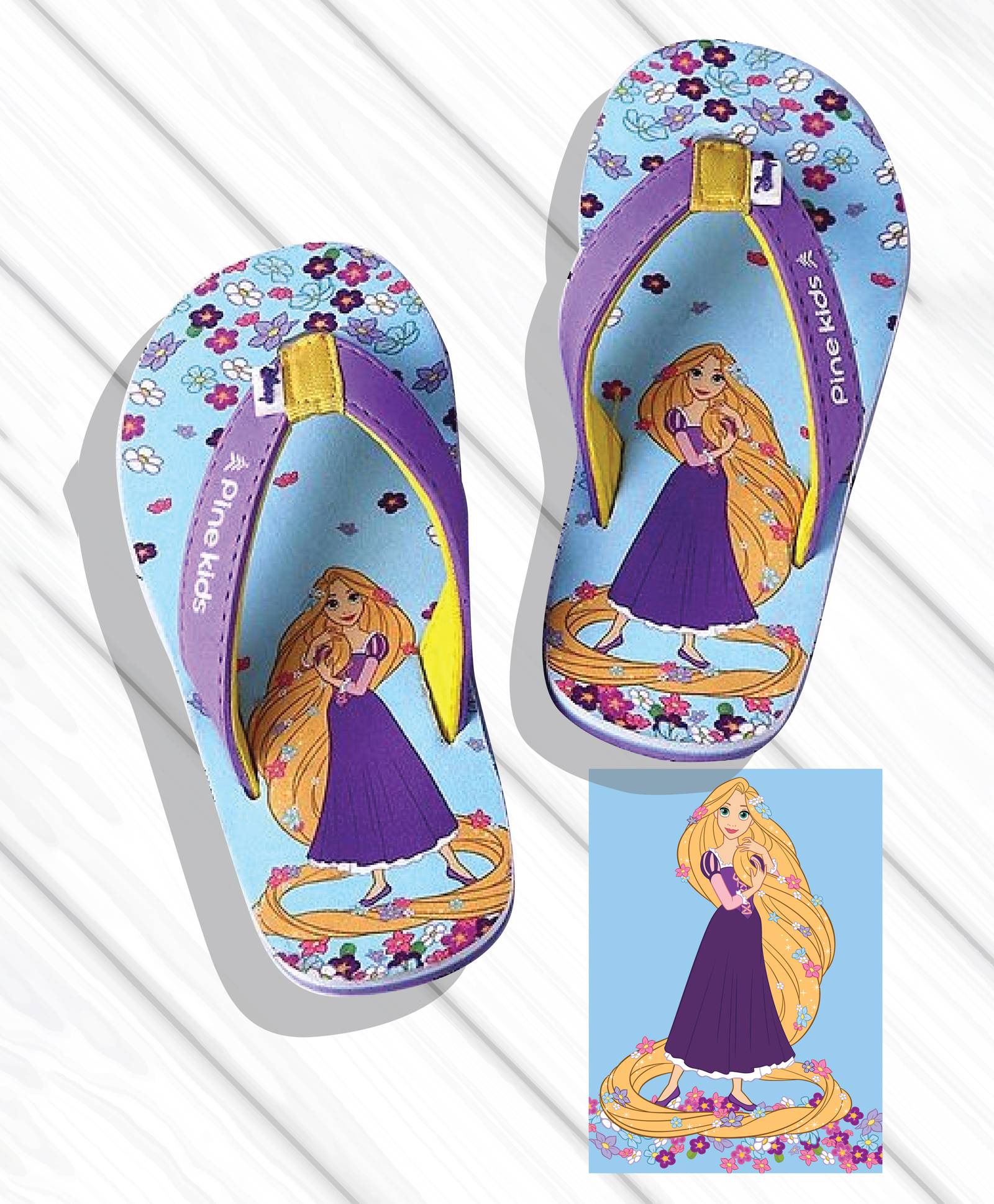 Pine Kids Disney Slip On Flip Flops With Rapunzel Print - Light Blue-image-39