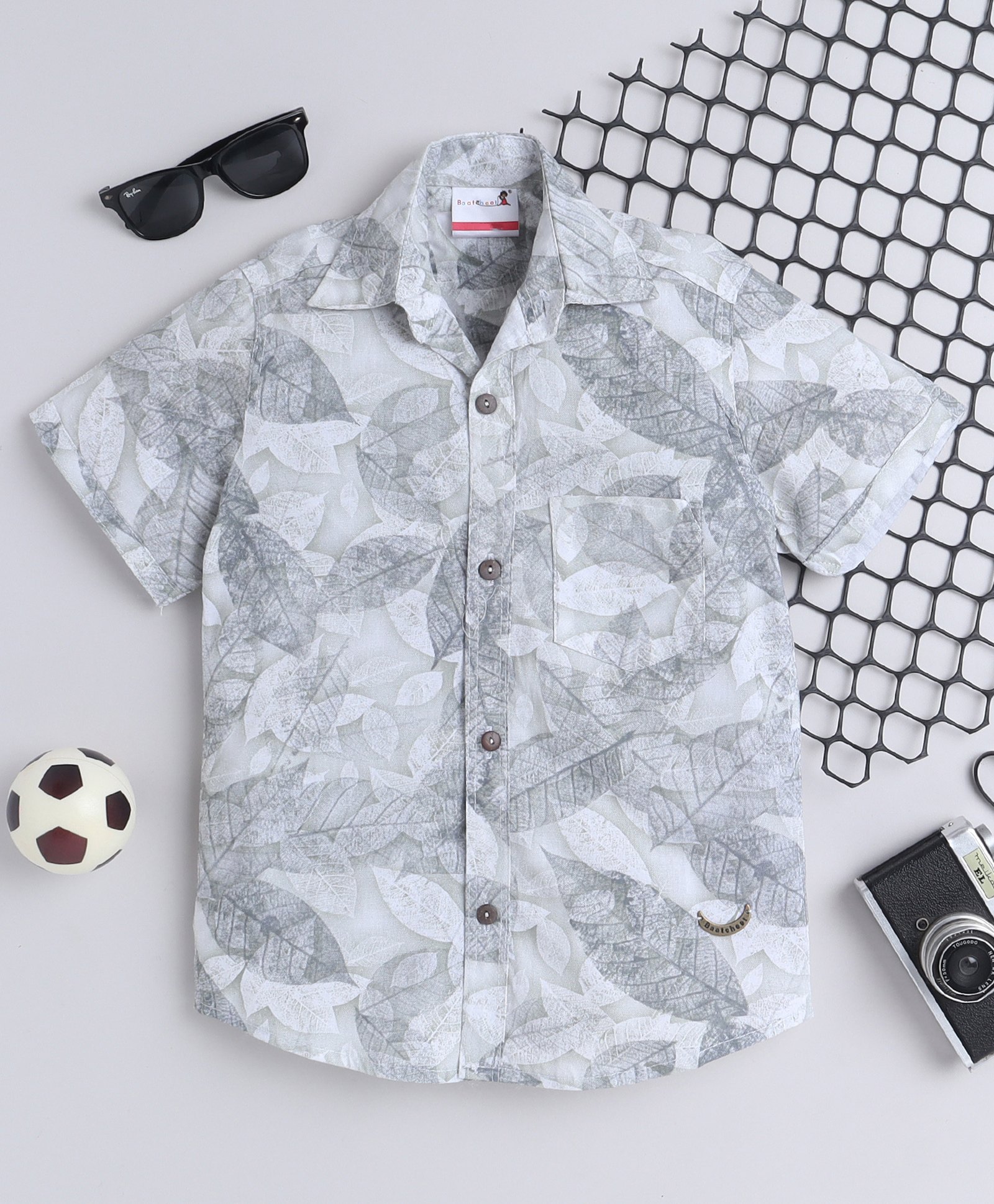 BAATCHEET Cotton Half Sleeves Leaves Printed Shirt - Off White-picture-17