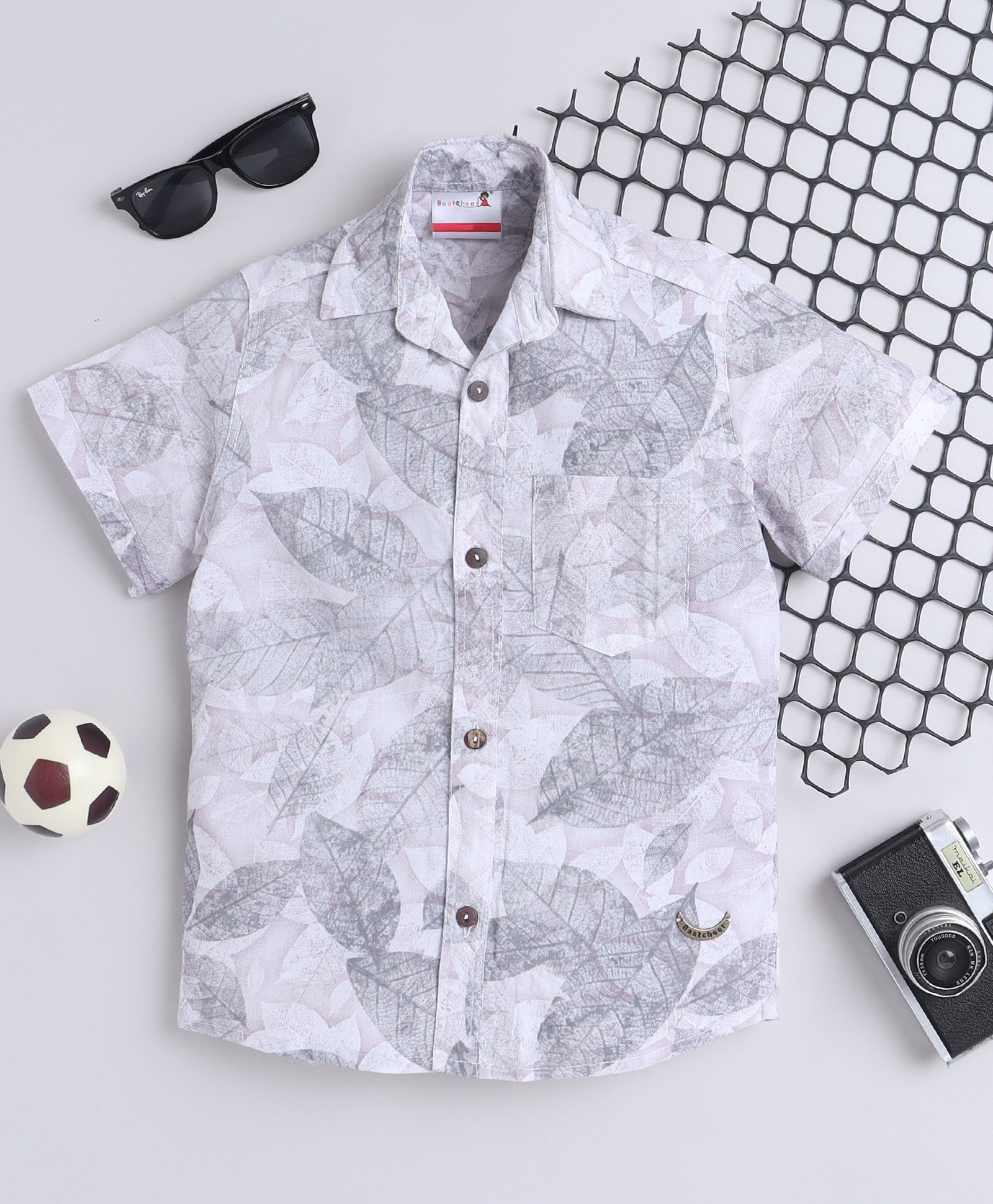 BAATCHEET Cotton Half Sleeves Leaves Printed Shirt - White-image-49