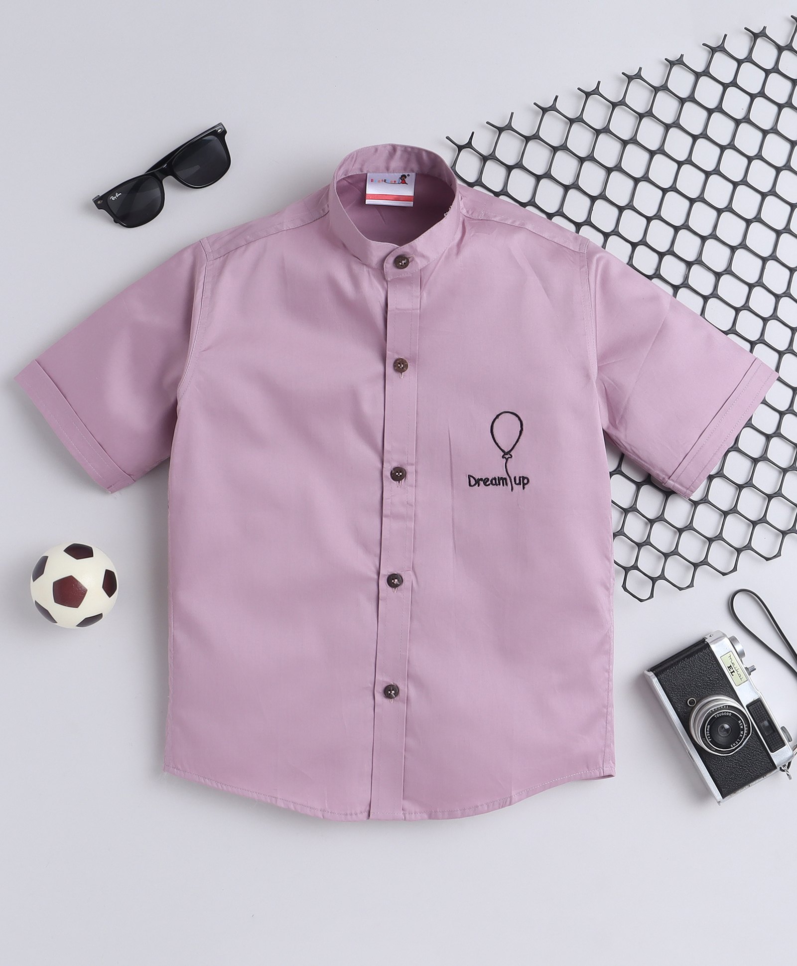 BAATCHEET Cotton Half Sleeves Dream Up Text Embroidered Shirt - Plum-picture-21