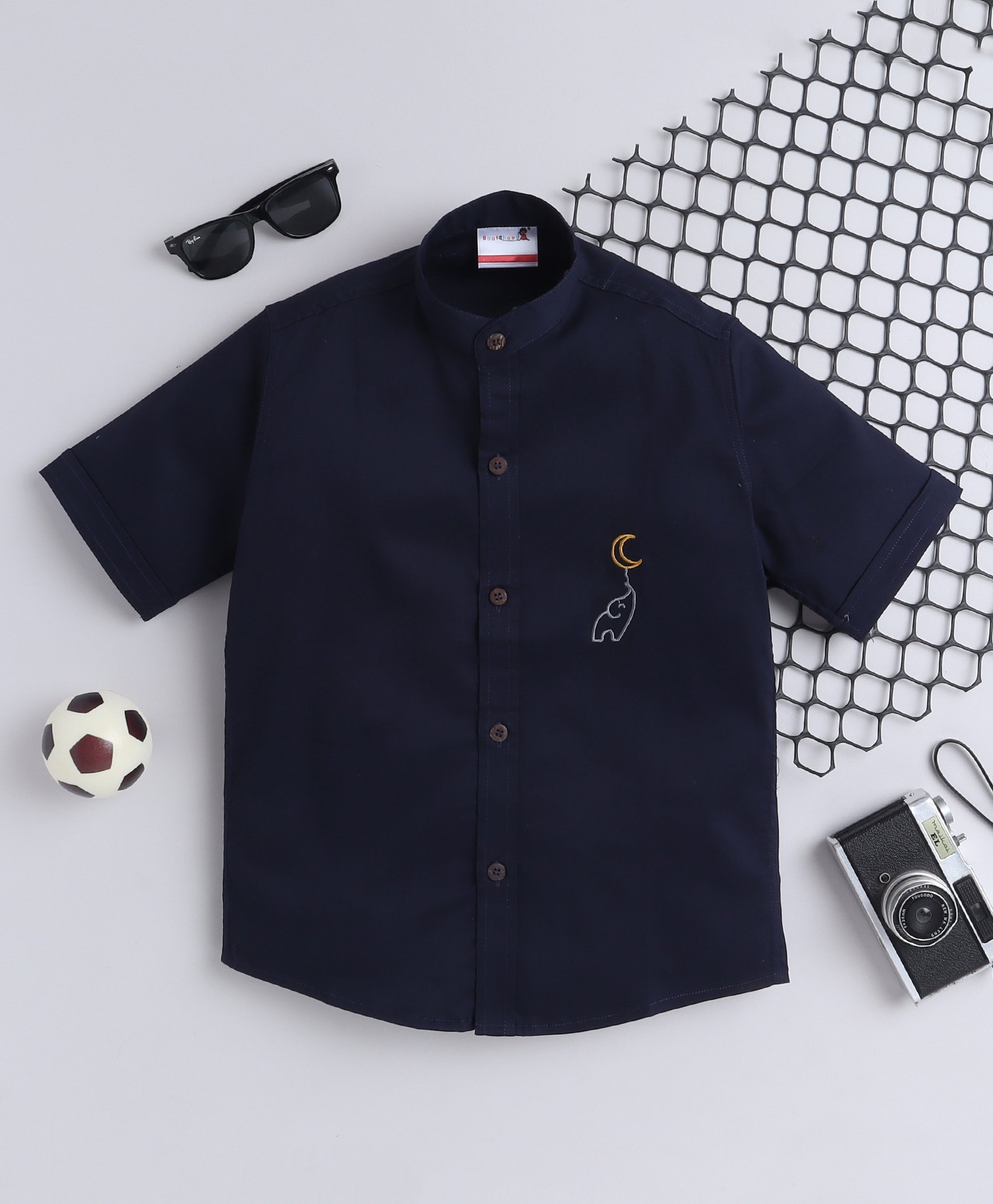 BAATCHEET Cotton Half Sleeves Elephant Embroidered Shirt - Navy Blue-picture-21