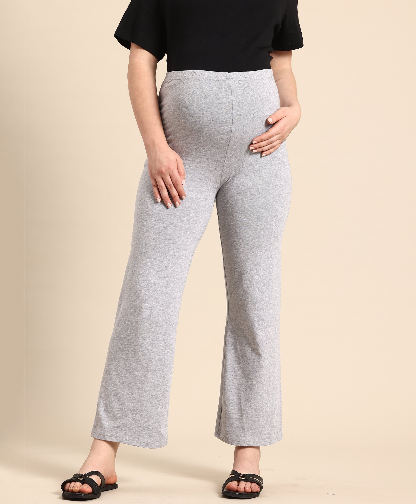 Blush 9 Cotton Solid High Waist Maternity Palazzo - Grey-picture-31