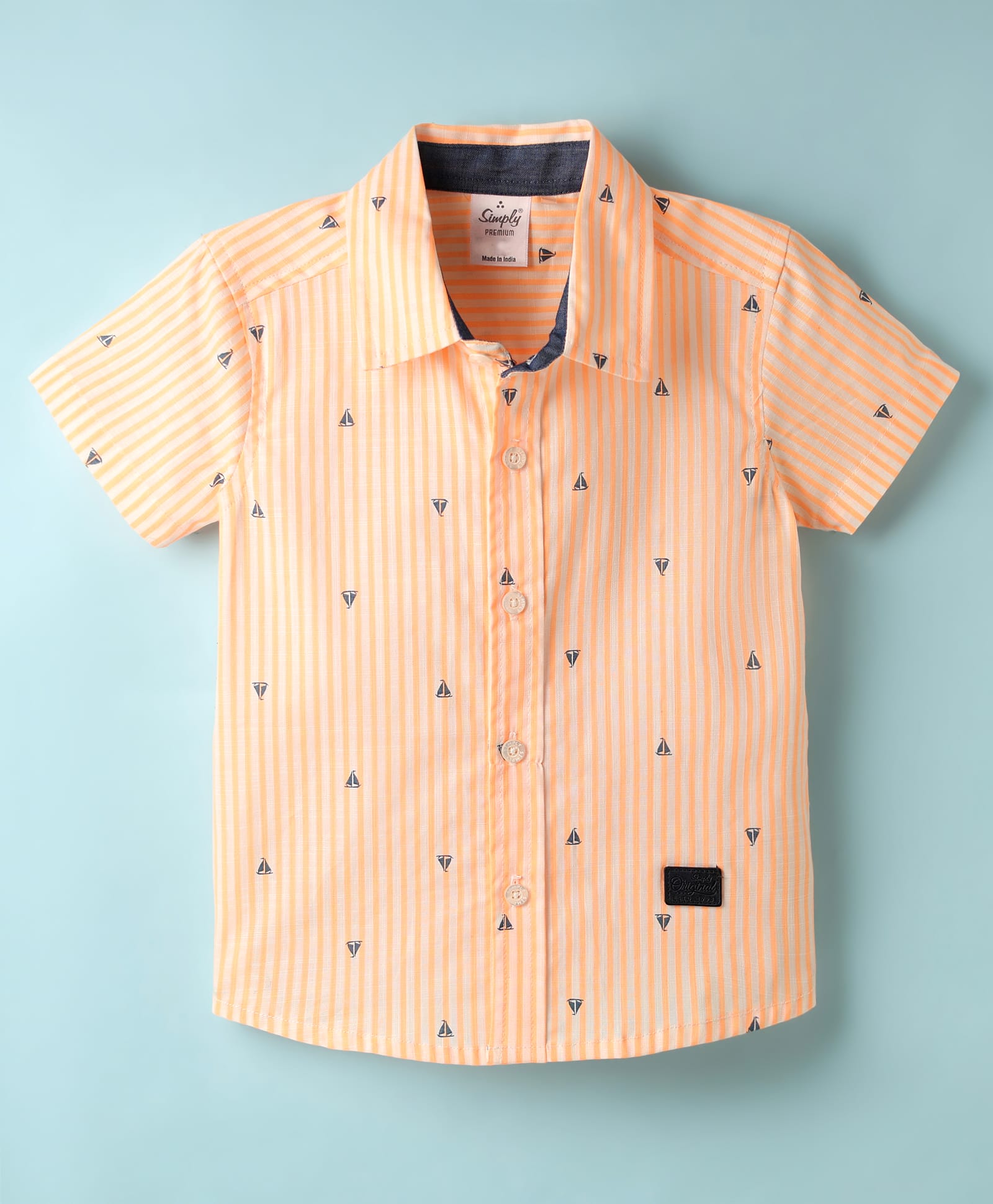 Simply Premium Cotton Woven Half Sleeves Ship Printed & Striped Shirt - Orange-picture-28
