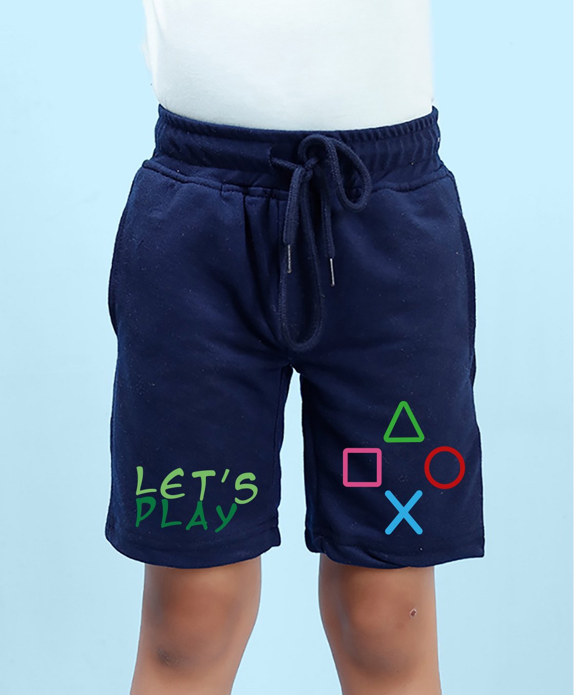NUSYL Cotton Blend Lets Play Text Printed Shorts - Navy Blue-picture-22