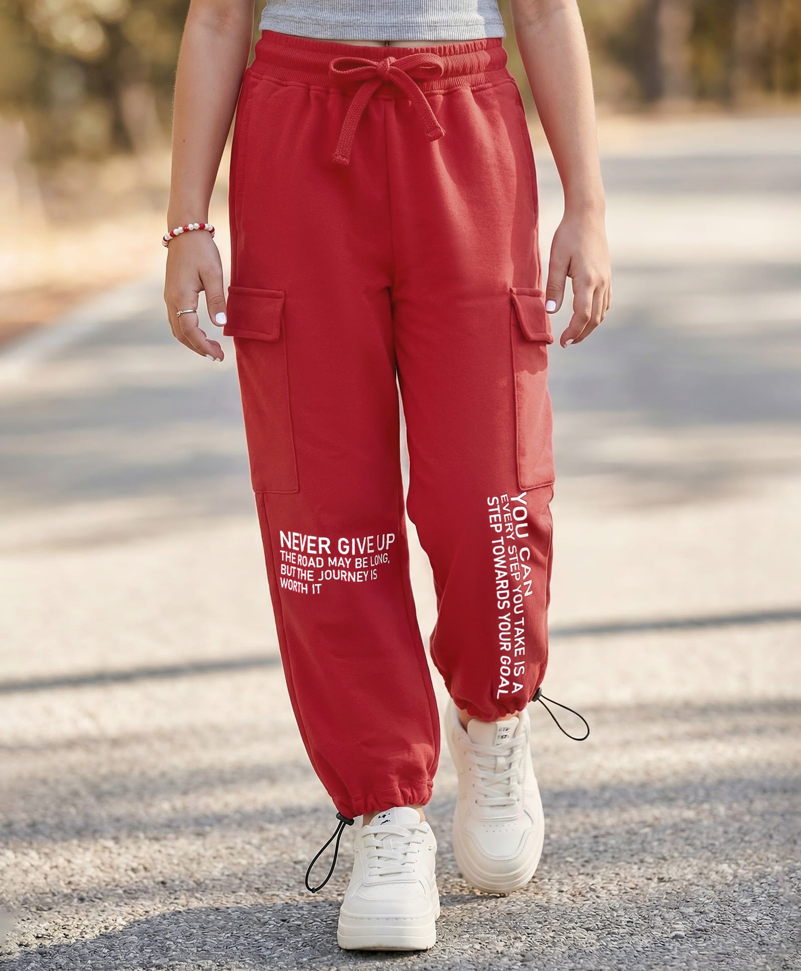 Pine Kids Cotton Knit Full Length Lounge Pant with Typography Print - Red-picture-17