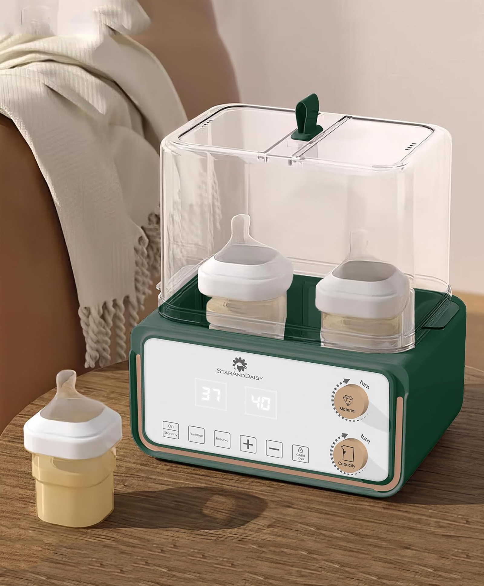 StarAndDaisy Sterilizer for Feeding Bottles / 6 in 1 Baby Bottle Warmer for Baby Food/ Baby Sterilizer / Warmer Machine with 24-Hour Smart Thermostat, Acutomatic Power off Protaction, Defrost Feature, Smart Touchscreen Display -Green