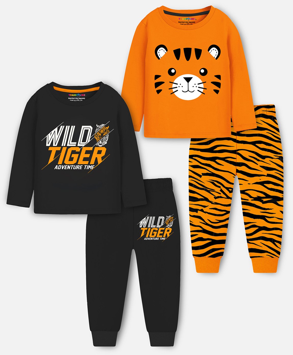 Trampoline Cotton Blend Knit Pack Of 2 Full Sleeves Tiger Printed Coordinating Night Suit Set - Multi Colour-image-27