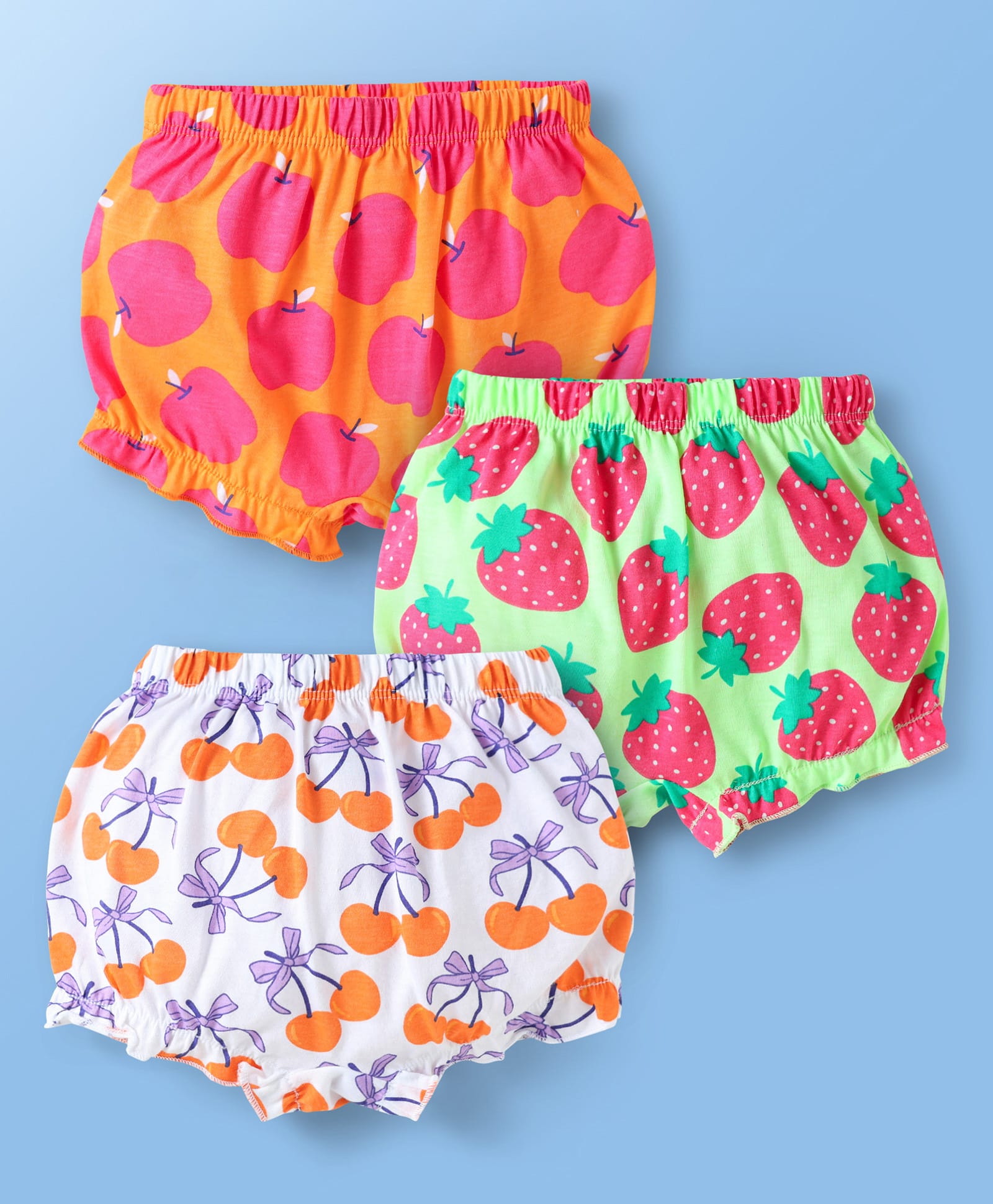 Babyhug 100% Cotton Fruits Printed Bloomers Pack Of 3 - Dark Pink Orange & Green-image-23