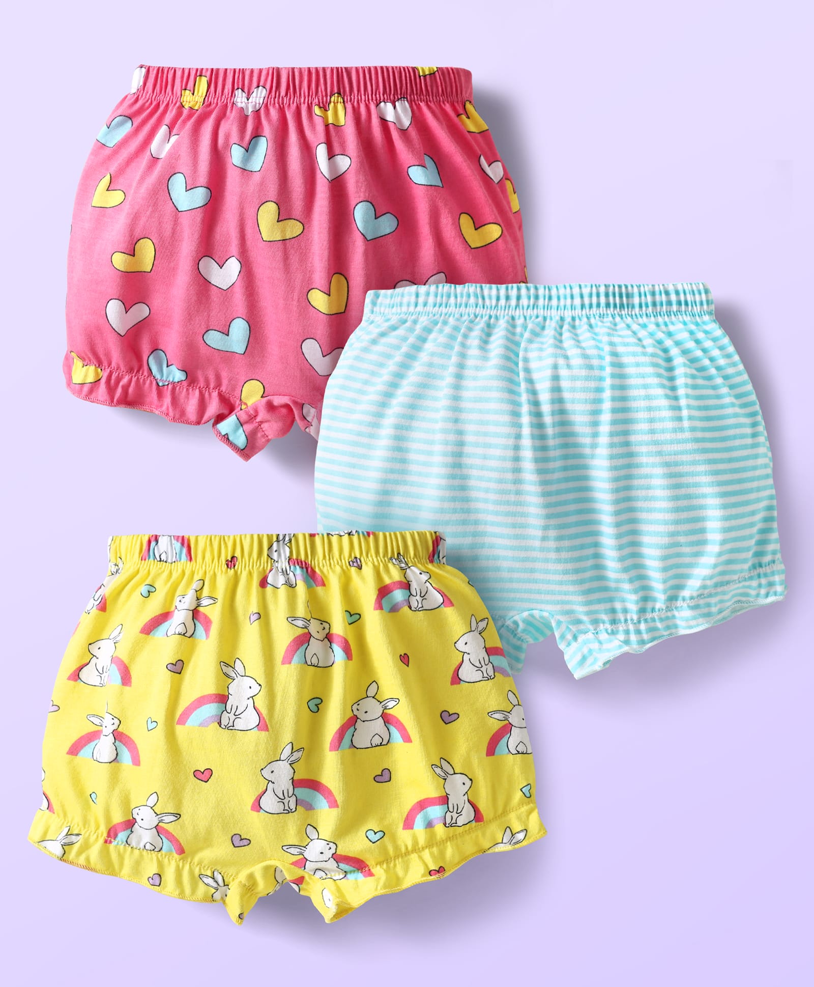 Babyhug 100% Cotton Bloomers With Stripes & Animal Prints Pack Of 3 - Dark Pink Yellow & Light Blue-image-4