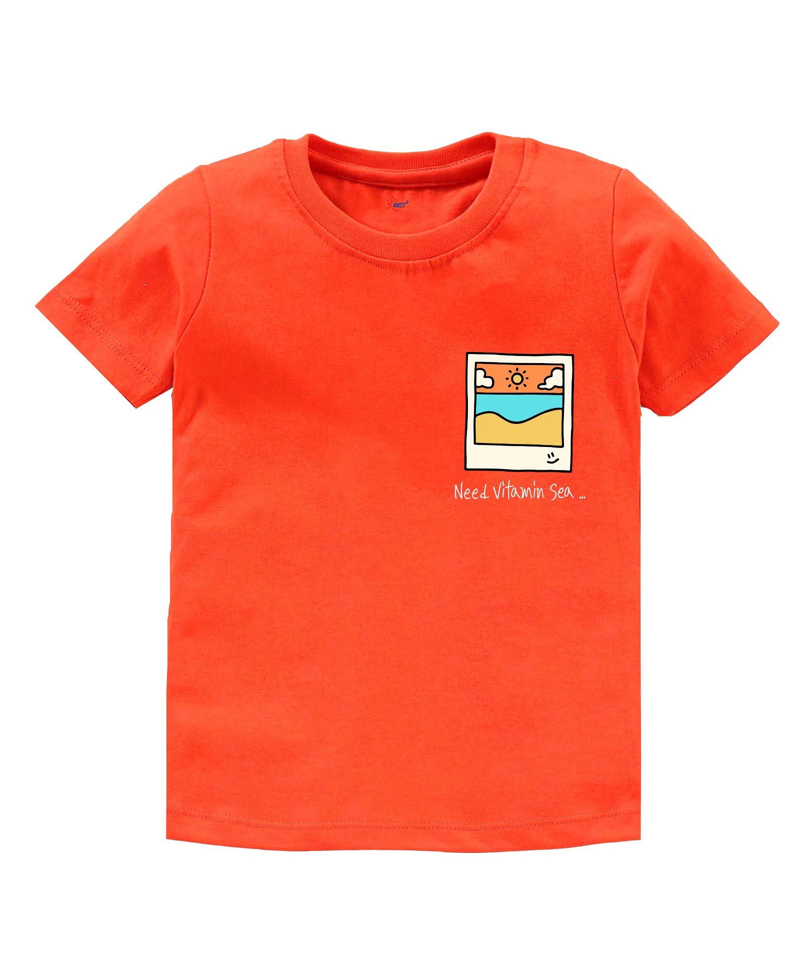 KAVEE Pure Cotton Half Sleeves Need Vitamin Sea Text Printed Tee - Orange-picture-24