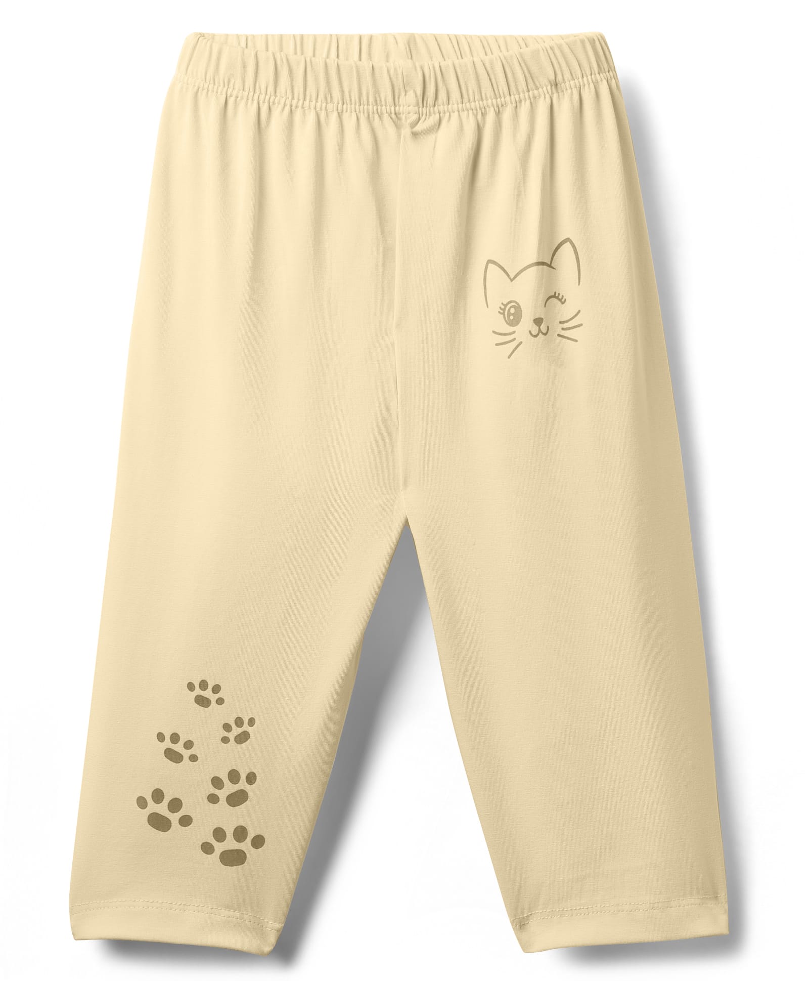 Tango Single Jersey Knit Full Length Leggings With Cat Print - Light Yellow-picture-12
