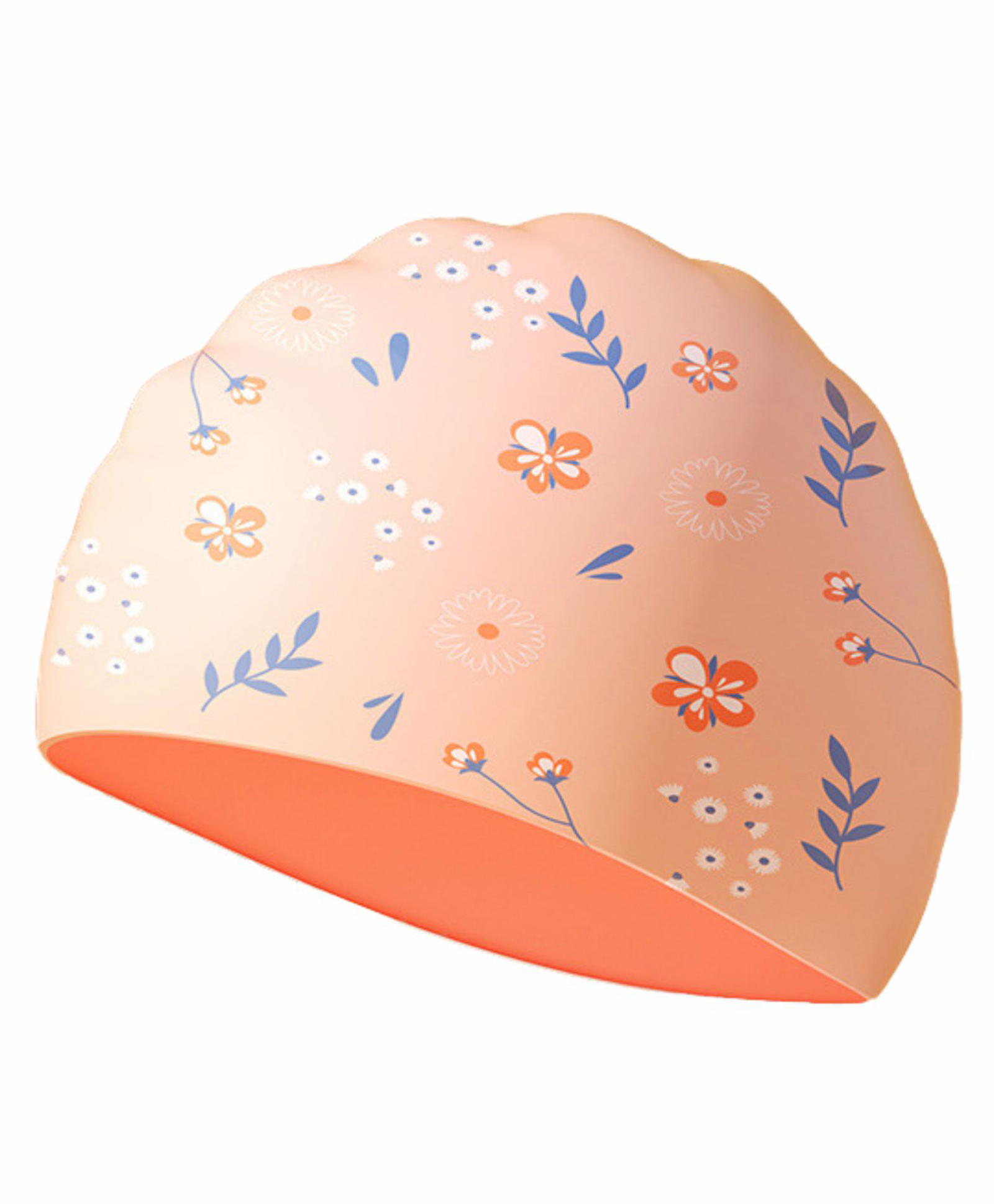 Little Surprise Box Small Flower Print Silicone Swimming Cap - Peach-image-33