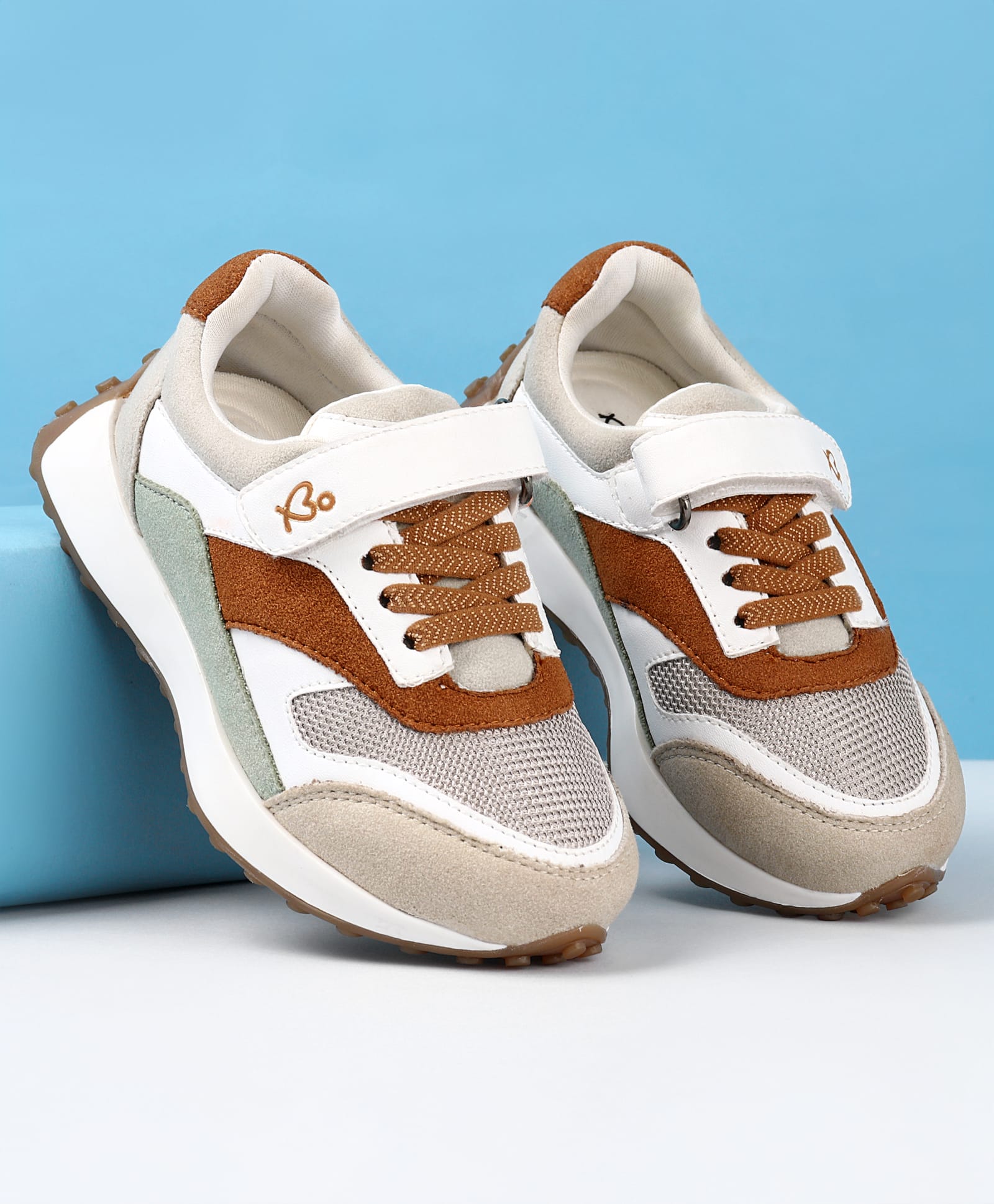 Babyoye Velcro Closure Sneakers - Brown & Grey-image-26