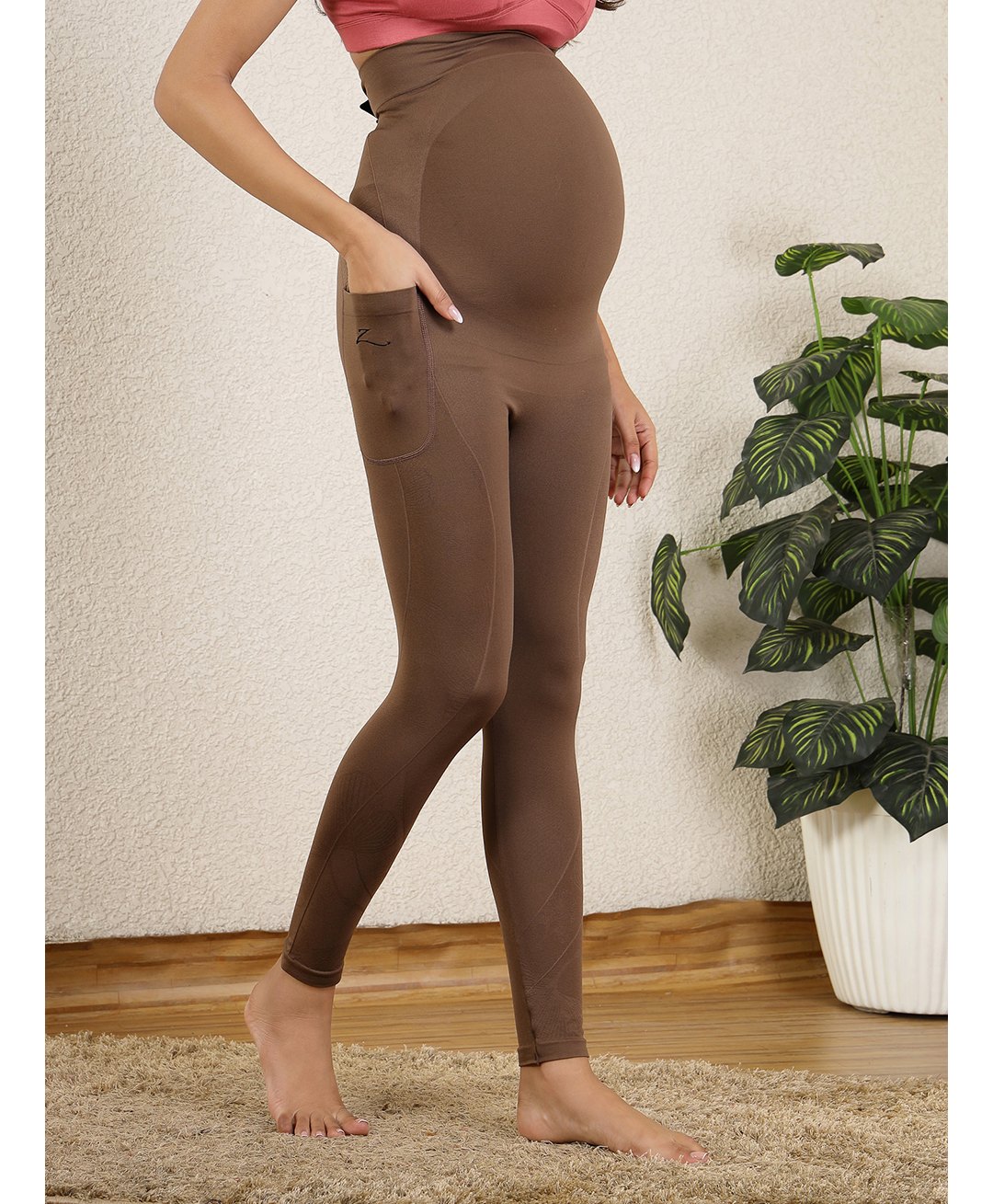 Zelena Solid High Waist Leggings - Brown-picture-21