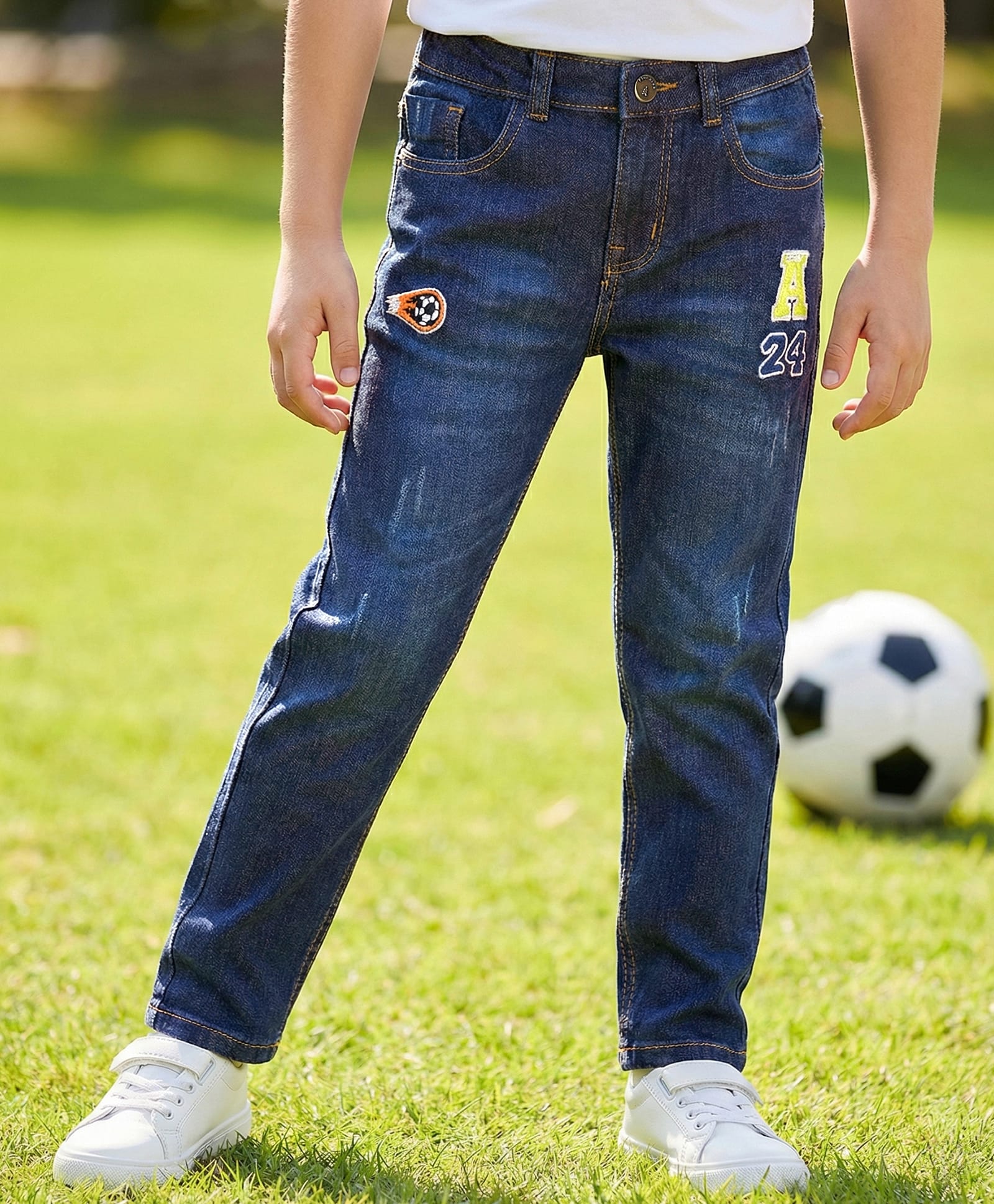 Pine Kids Denim Woven Full Length Washed Jean with Sporty Patch - Navy Blue-picture-24