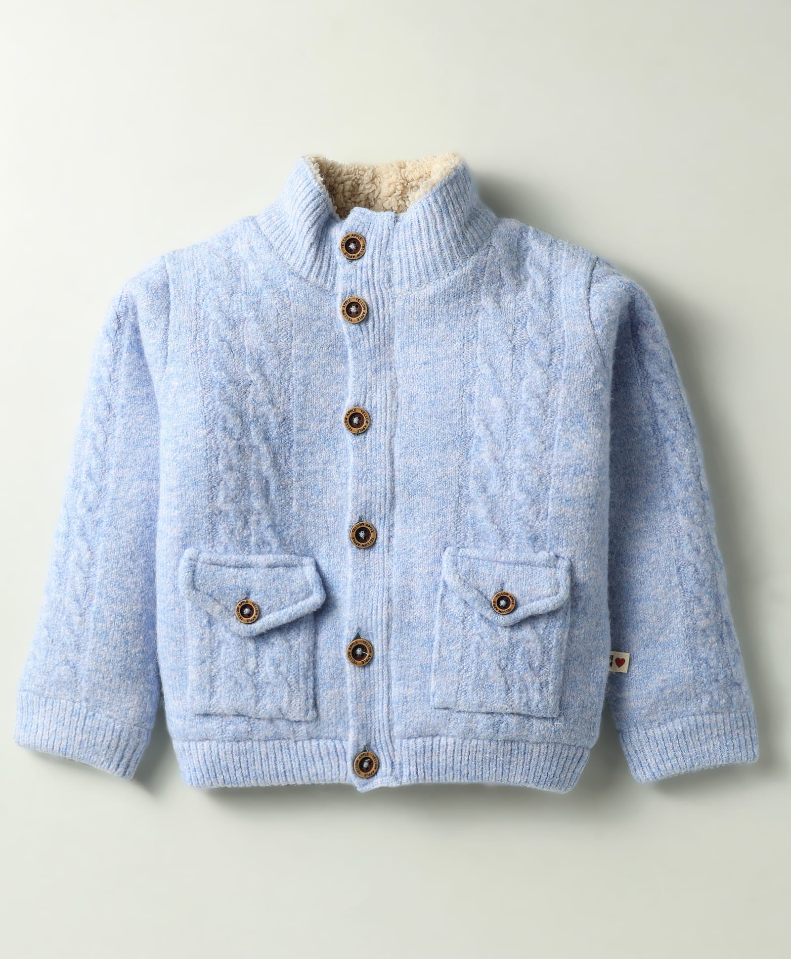 Yellow Apple Wool Knitted Full Sleeves Solid Front Open Sweater - Light Blue-picture-16