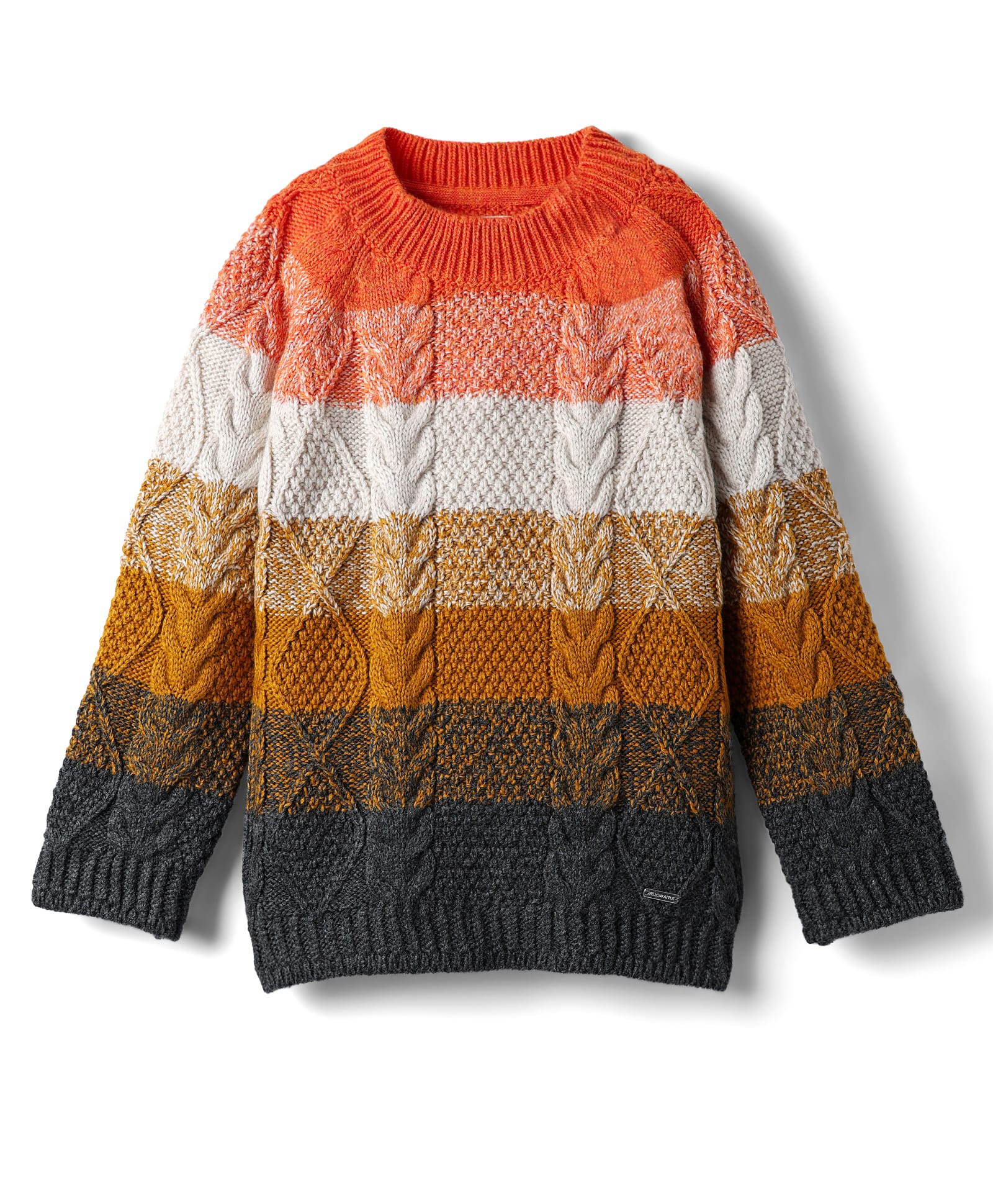 Yellow Apple Knit Full Raglan Sleeves Striped Pullover Sweater With Cable Knit Design - Multicolour-image-14
