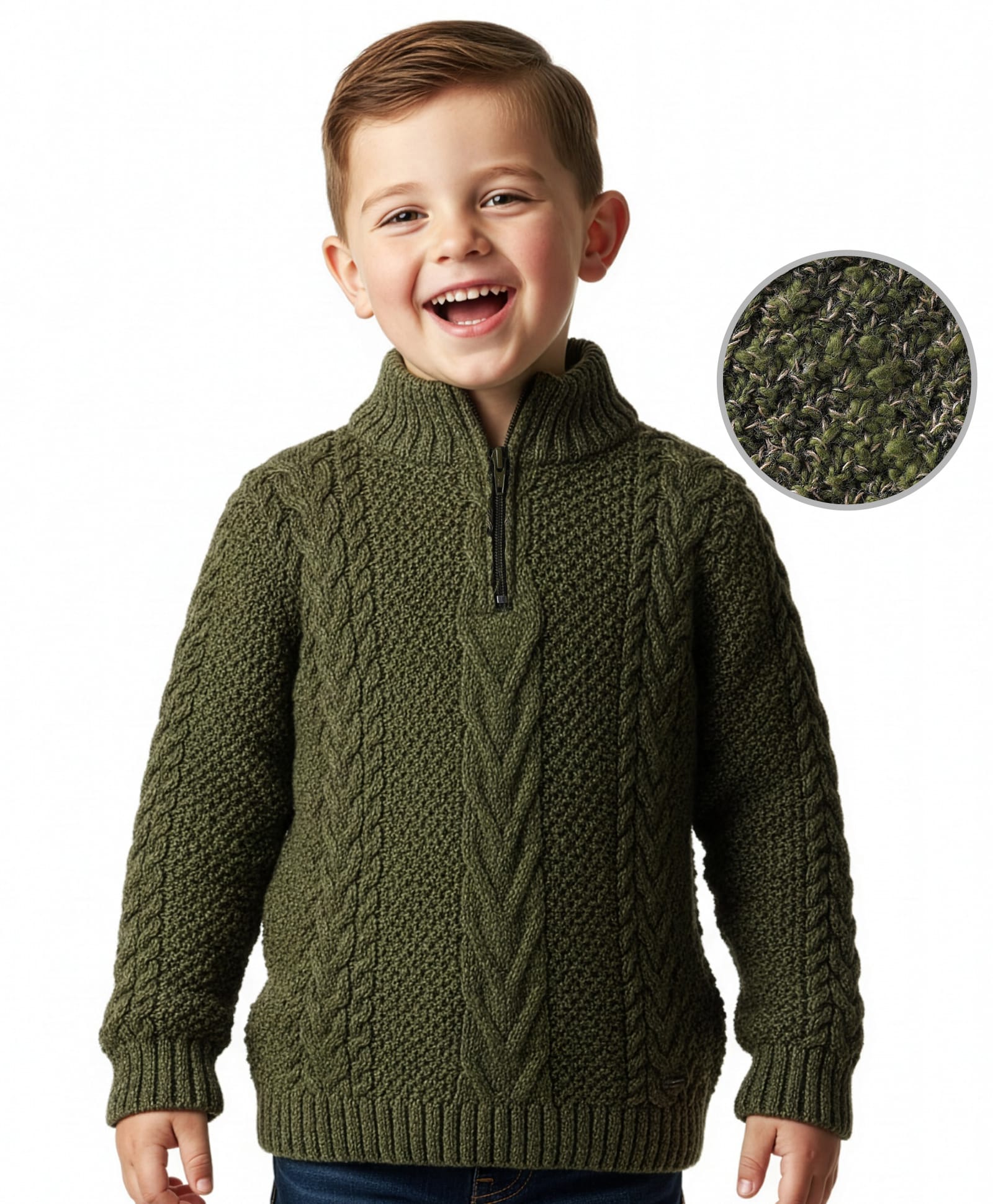 Yellow Apple Knit Full Sleeves Pullover Sweater With Cable Knit Design - Olive Green-picture-29