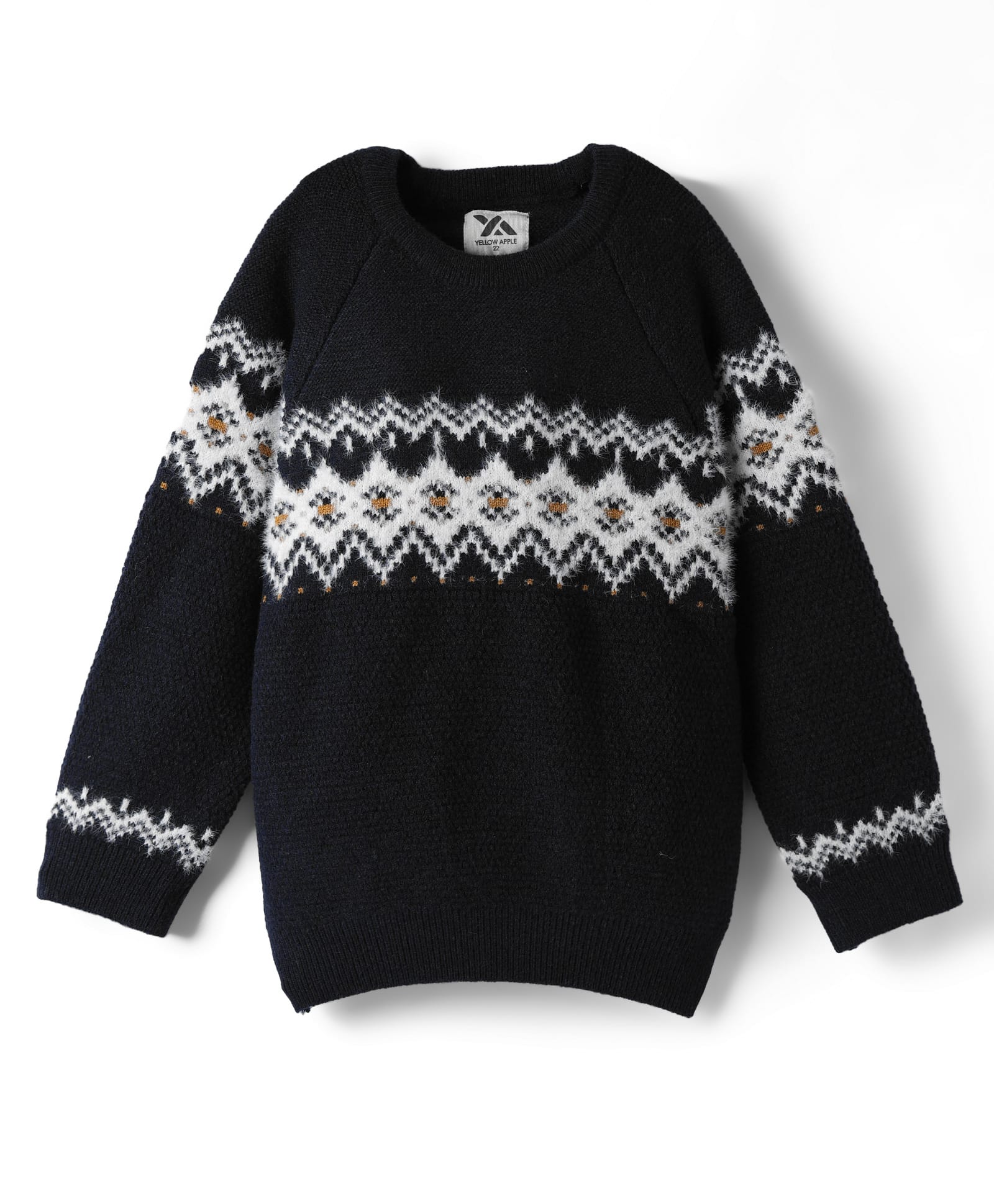 Yellow Apple Knit Full Raglan Sleeves Pullover Sweater with Chevron Design - Navy Blue-picture-25