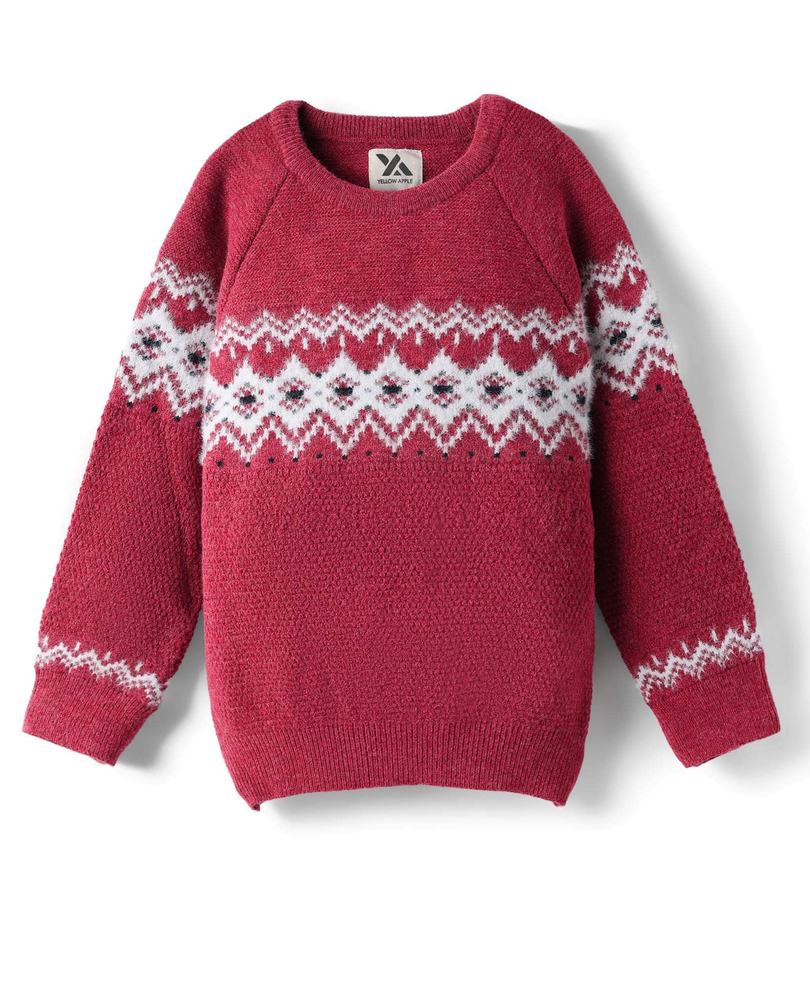 Yellow Apple Knit Full Raglan Sleeves Pullover Sweater with Chevron Design -Red-image-49
