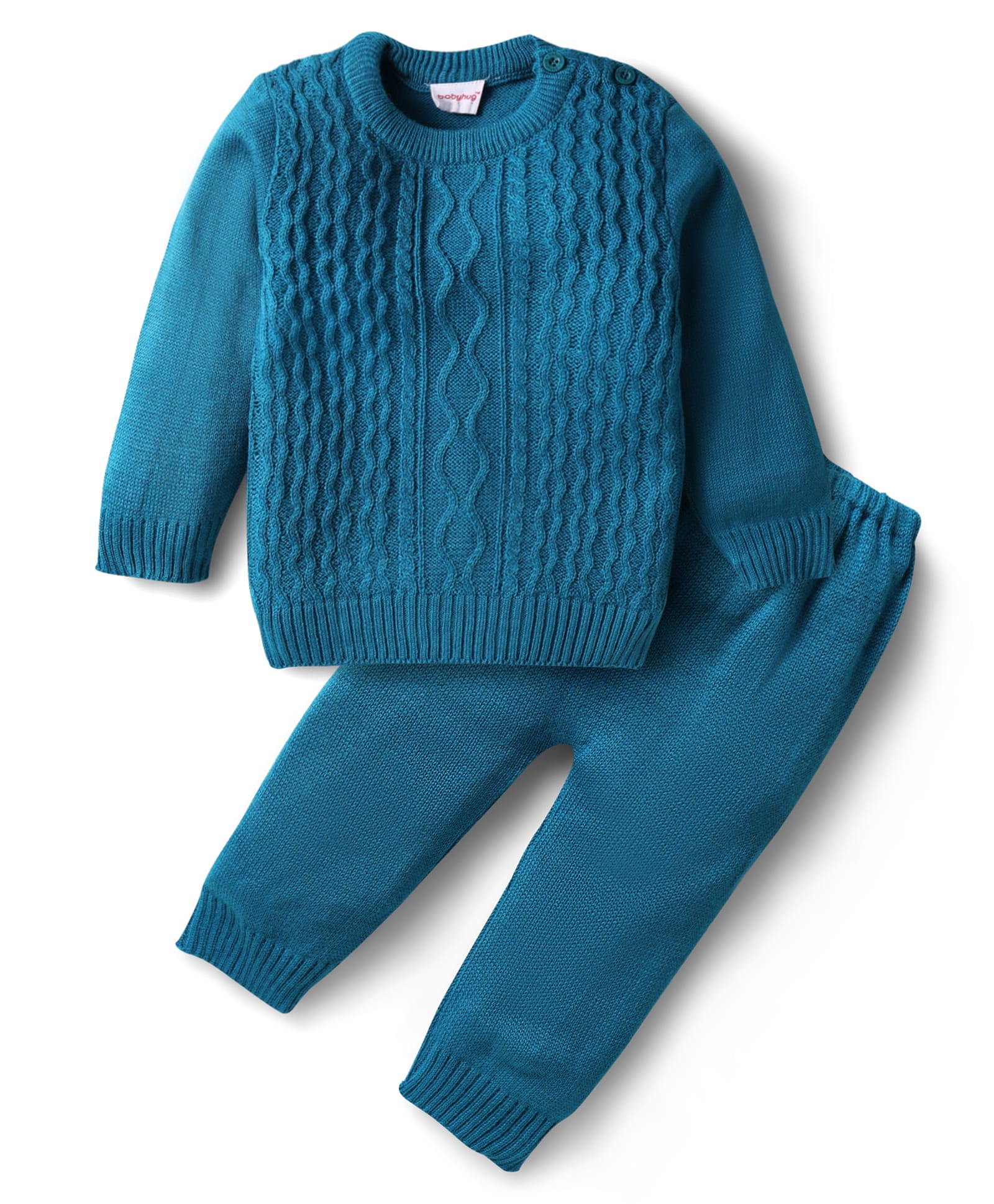 Babyhug Acrylic Knitted Full Sleeves Sweater Set With Cable Knit Design - Blue-image-32