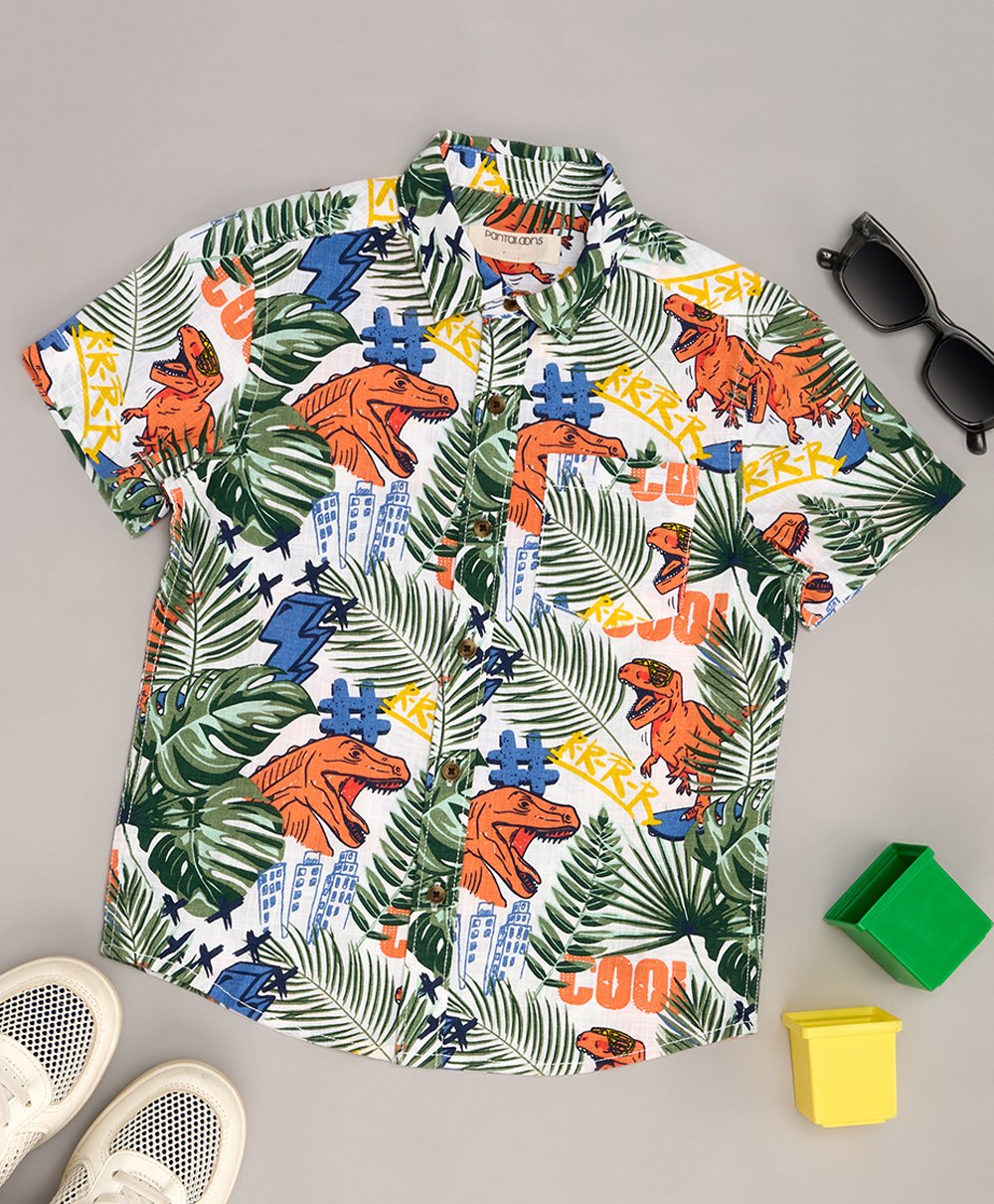 Pantaloons Junior Cotton Half Sleeves Dinosaur Printed Shirt - Multi Colour-picture-21
