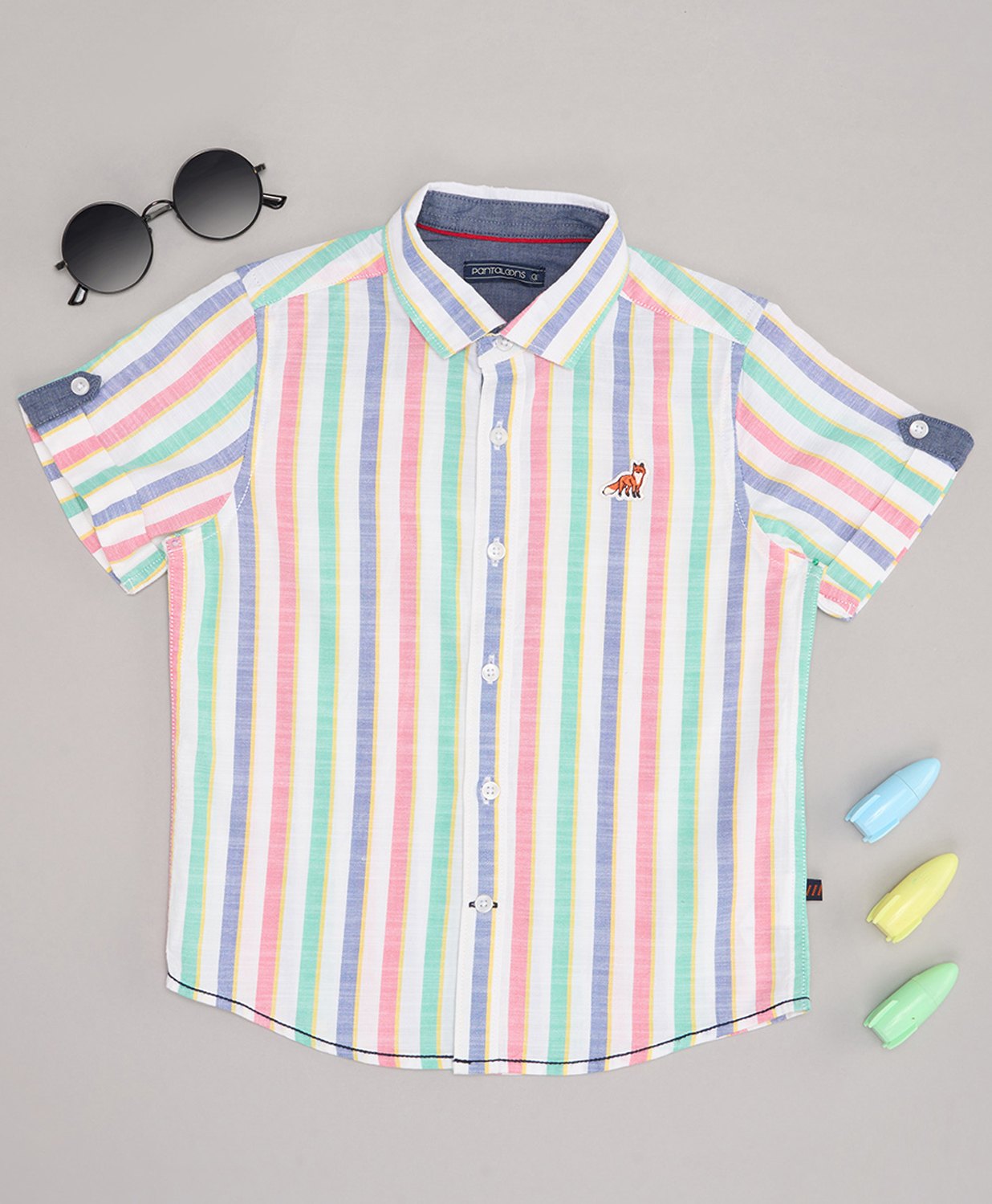 Pantaloons Junior Cotton Half Sleeves Striped Shirt - White-picture-33
