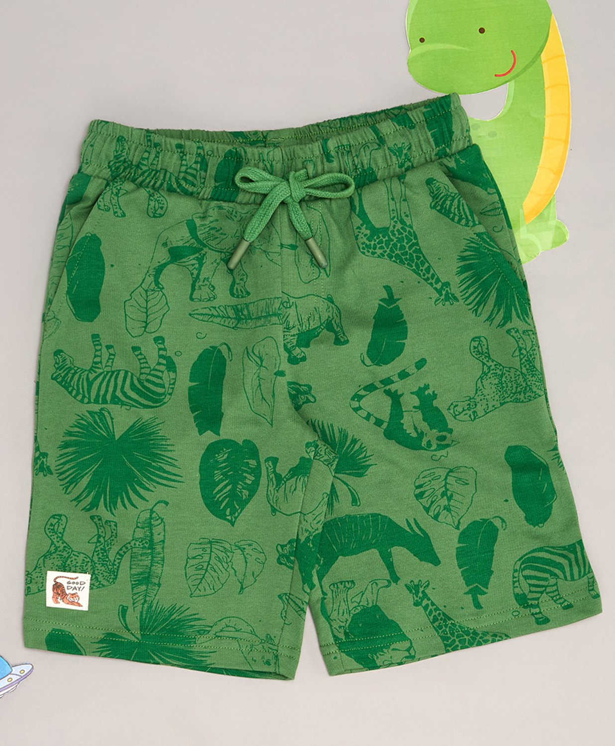 Pantaloons Junior Leaves Printed Shorts - Stone Green-picture-12