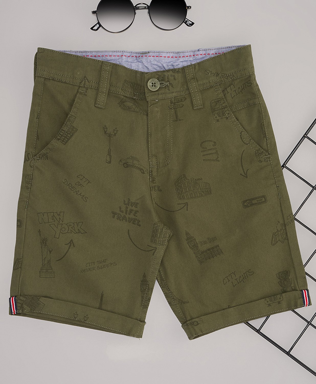 Pantaloons Junior Cotton City Of Dreams Text Printed Shorts - Olive Green-picture-27