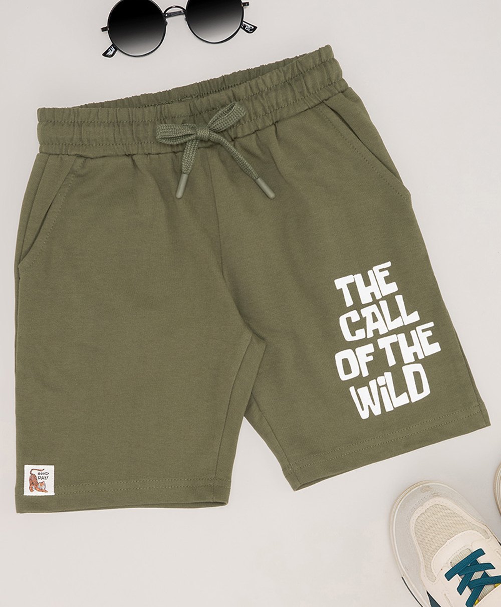 Pantaloons Junior Cotton The Call Of The Wild Text Printed Shorts - Olive Green-picture-29