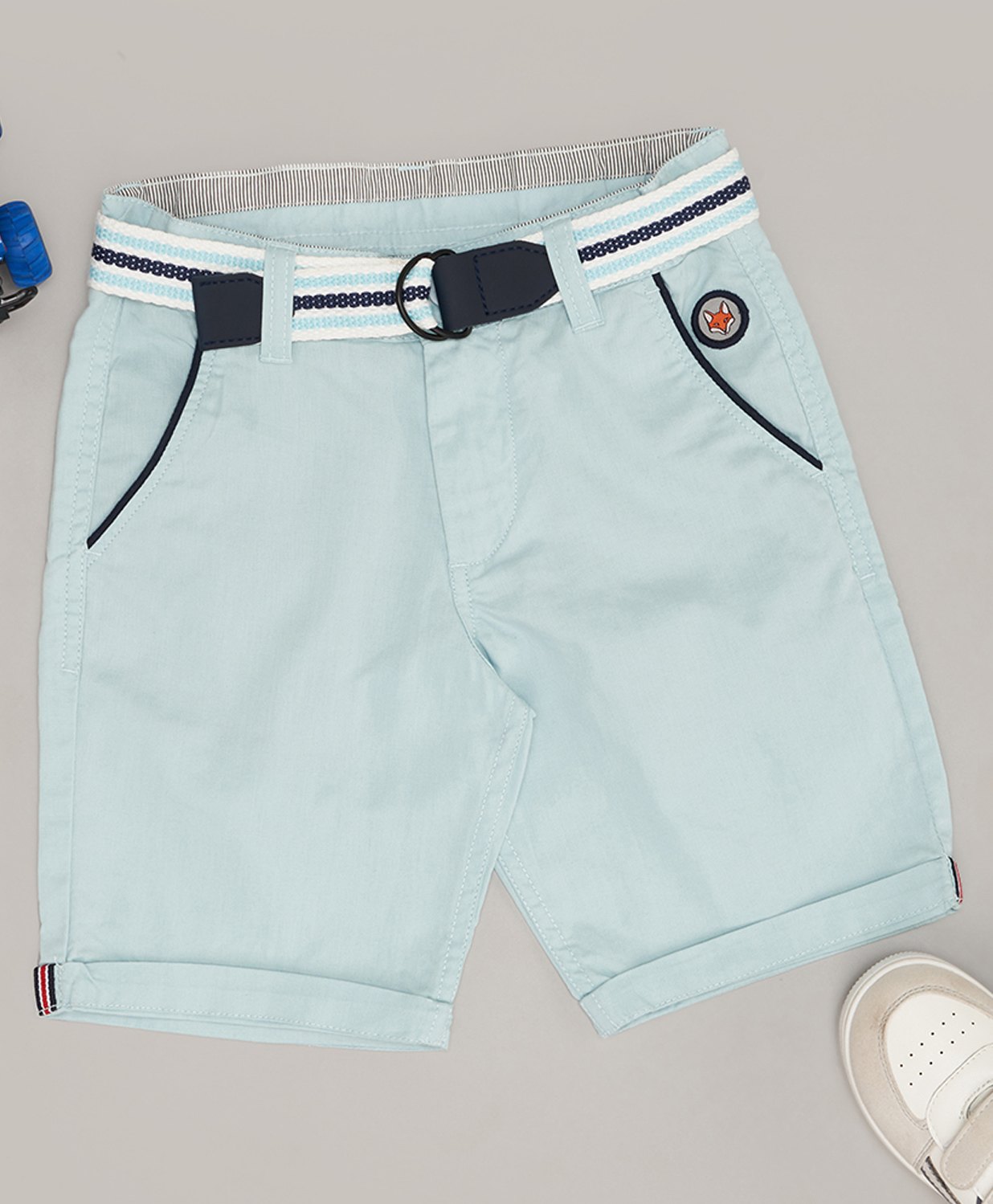 Pantaloons Junior Cotton Solid Shorts With Belt Set - Light Blue-picture-25