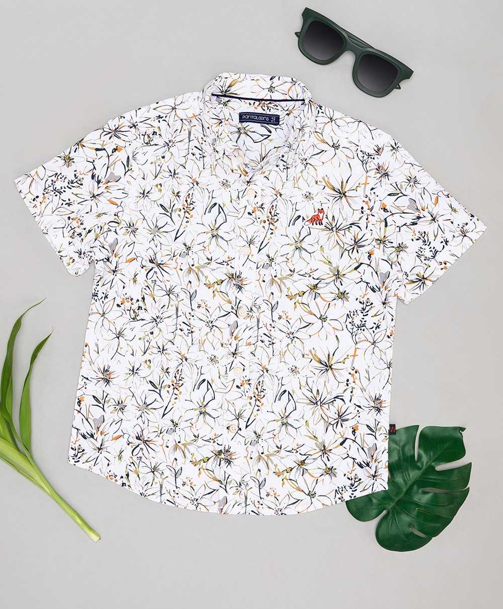 Pantaloons Junior Cotton Half Sleeves Floral Printed Shirt - White-picture-26